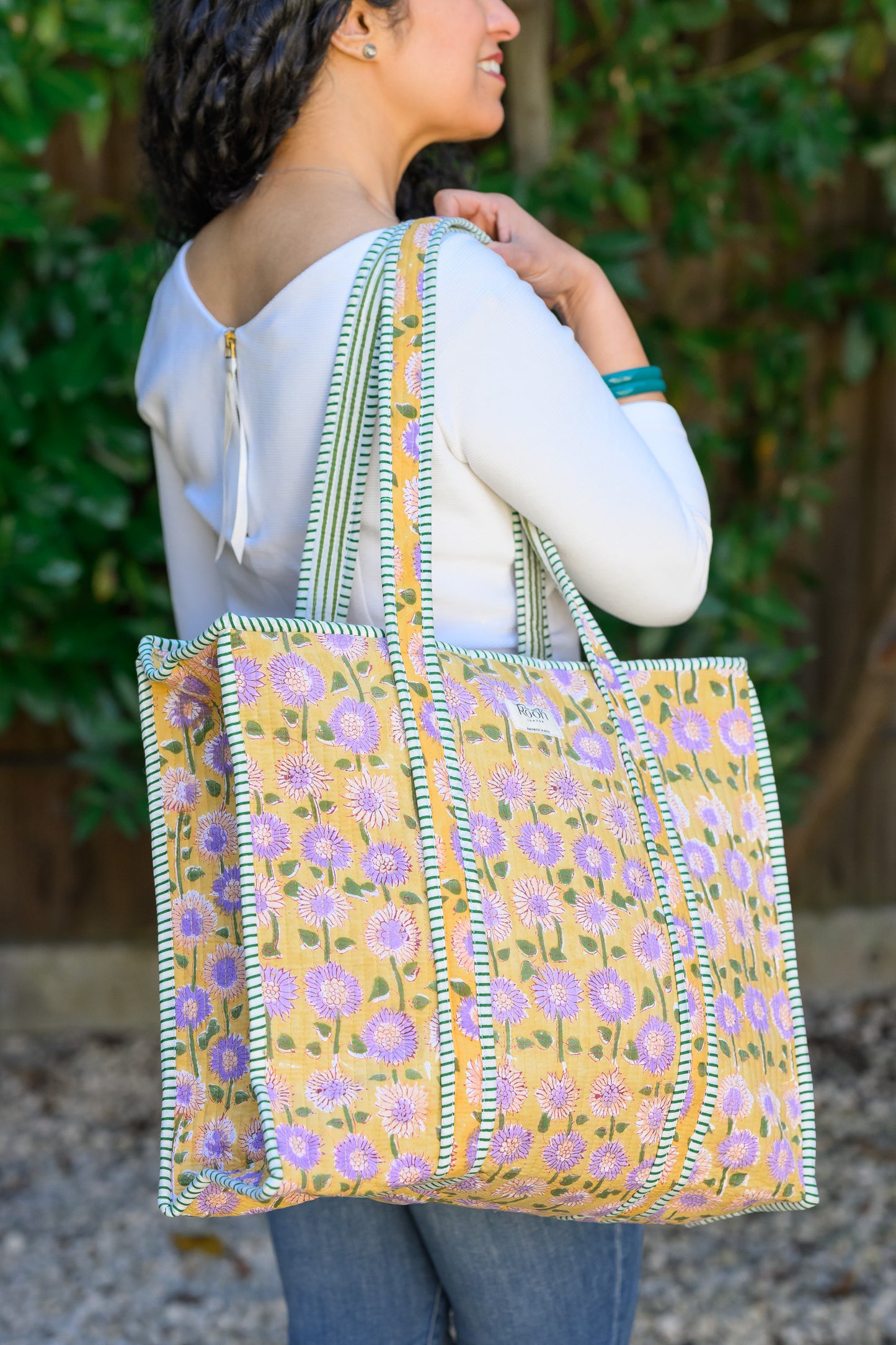 QUILTED TOTE BAG - YELLOW & LILAC FLORAL
