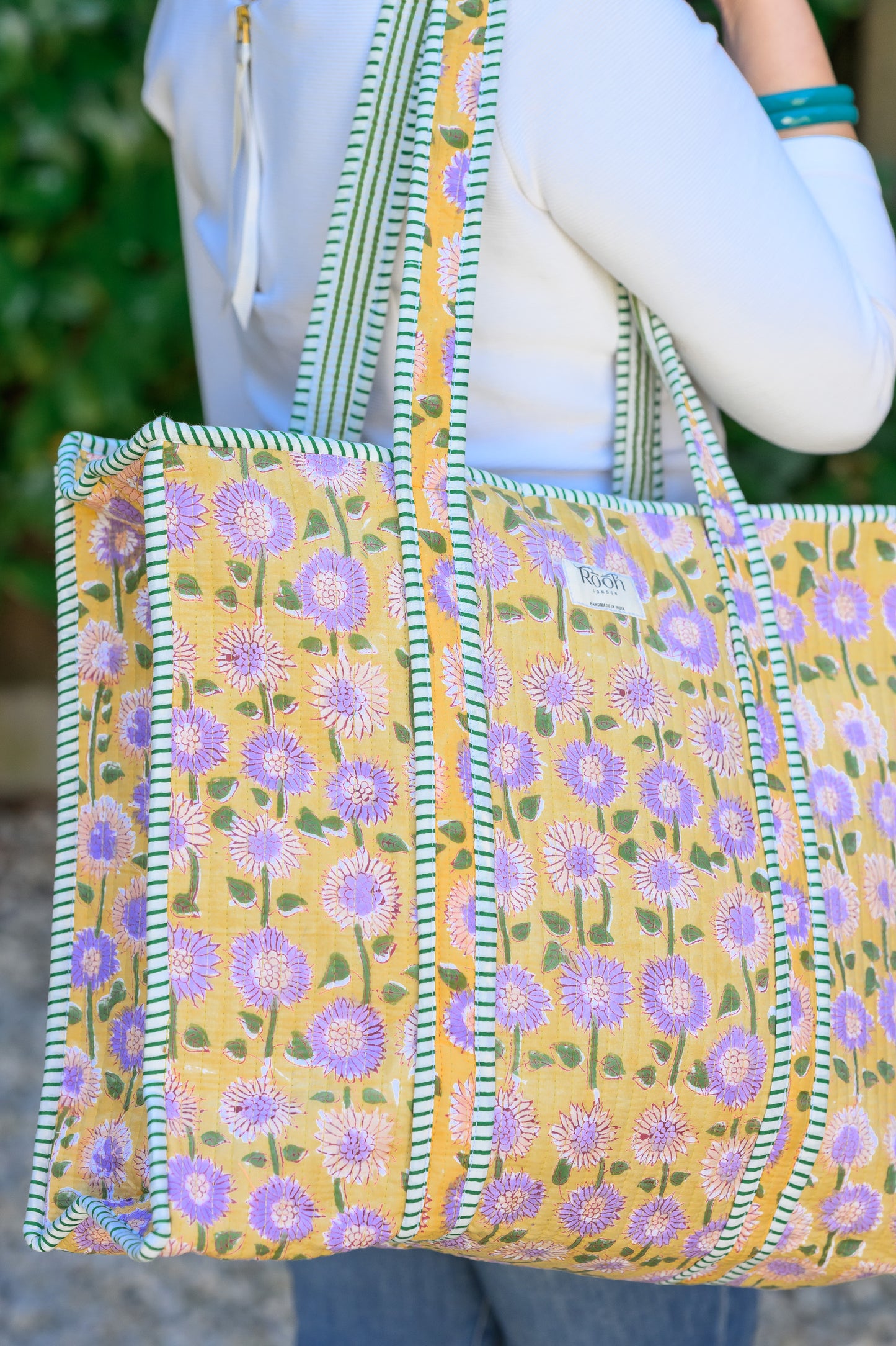 QUILTED TOTE BAG - YELLOW & LILAC FLORAL