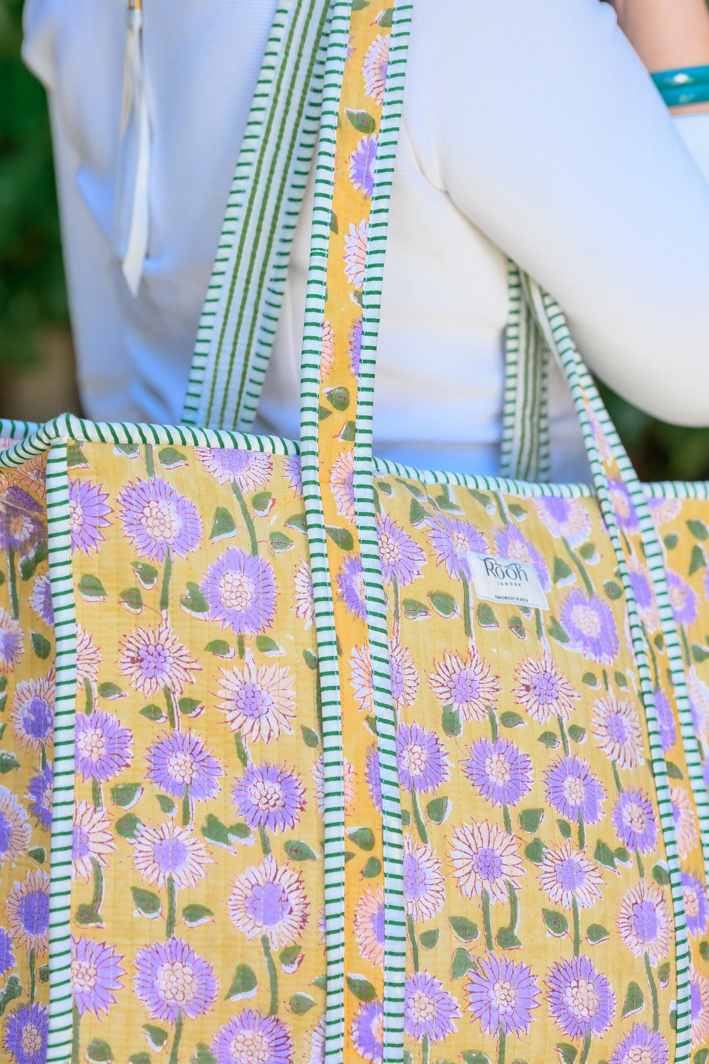 QUILTED TOTE BAG - YELLOW & LILAC FLORAL