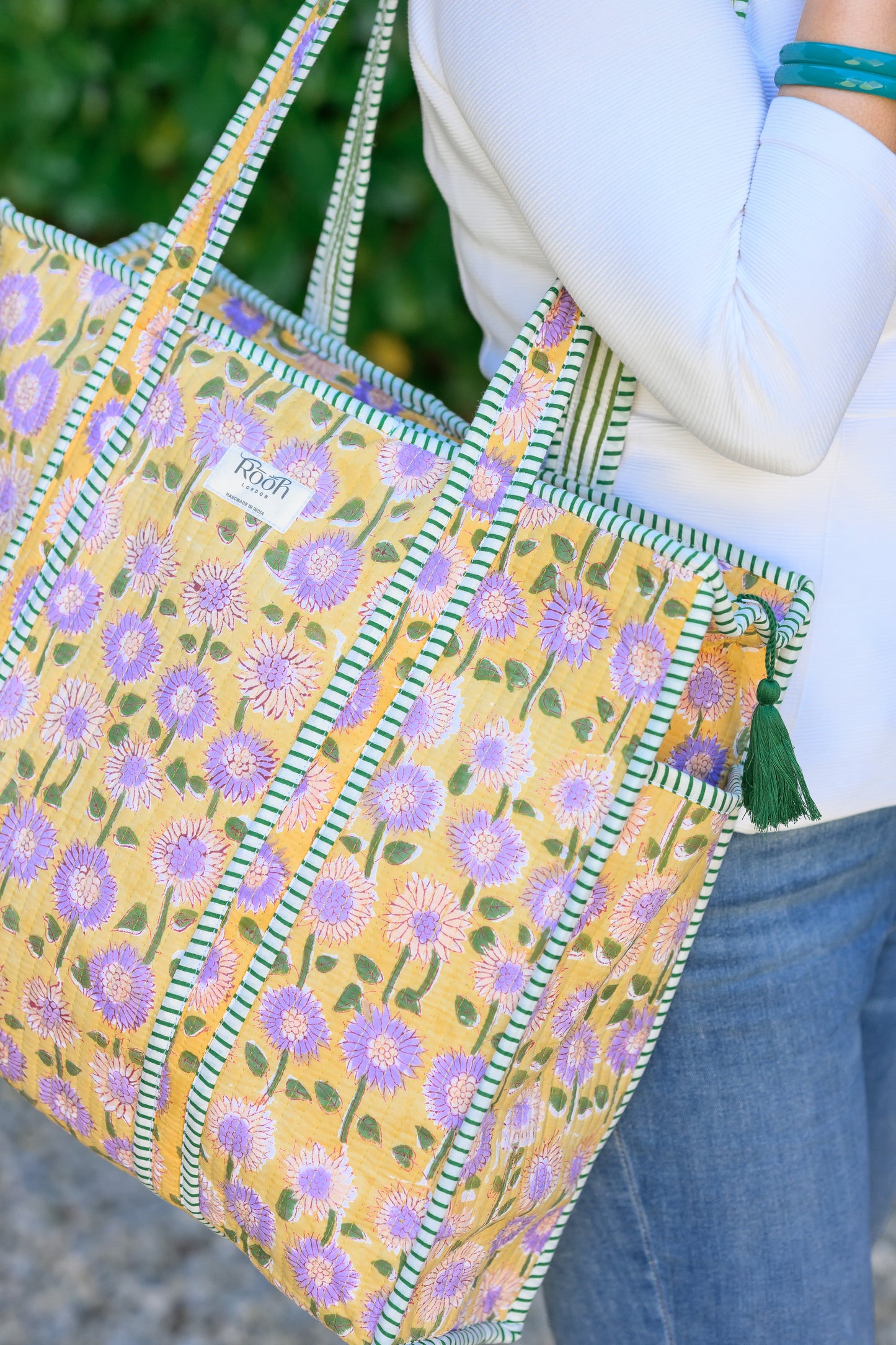 QUILTED TOTE BAG - YELLOW & LILAC FLORAL