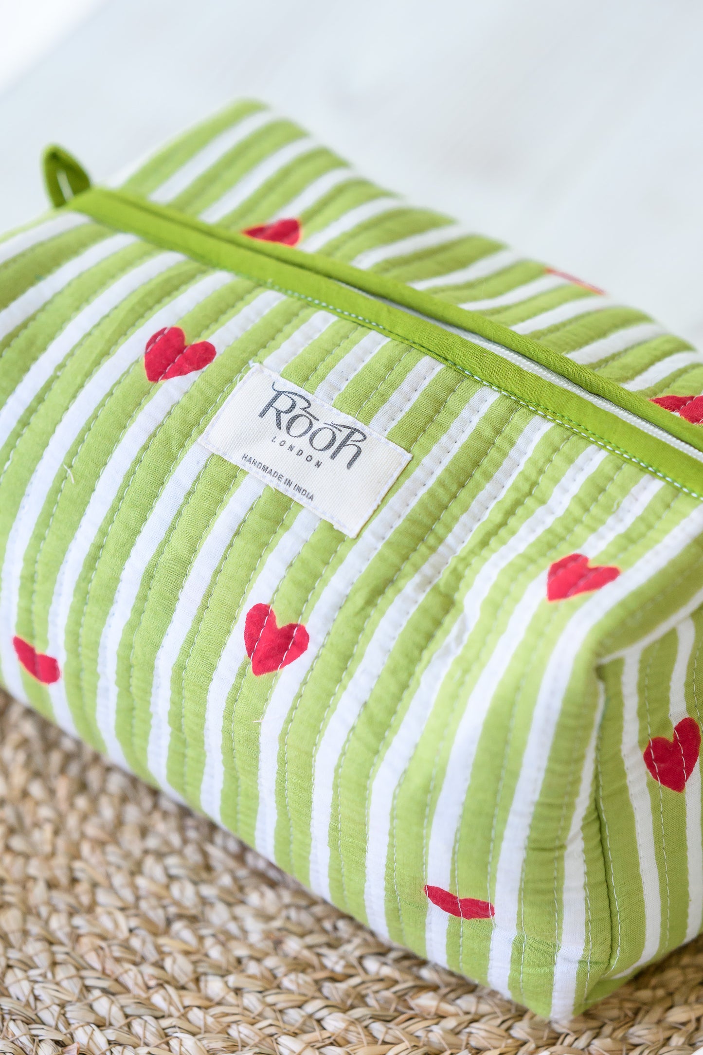 QUILTED COTTON WASH BAG  - CANDY HEART STRIPE