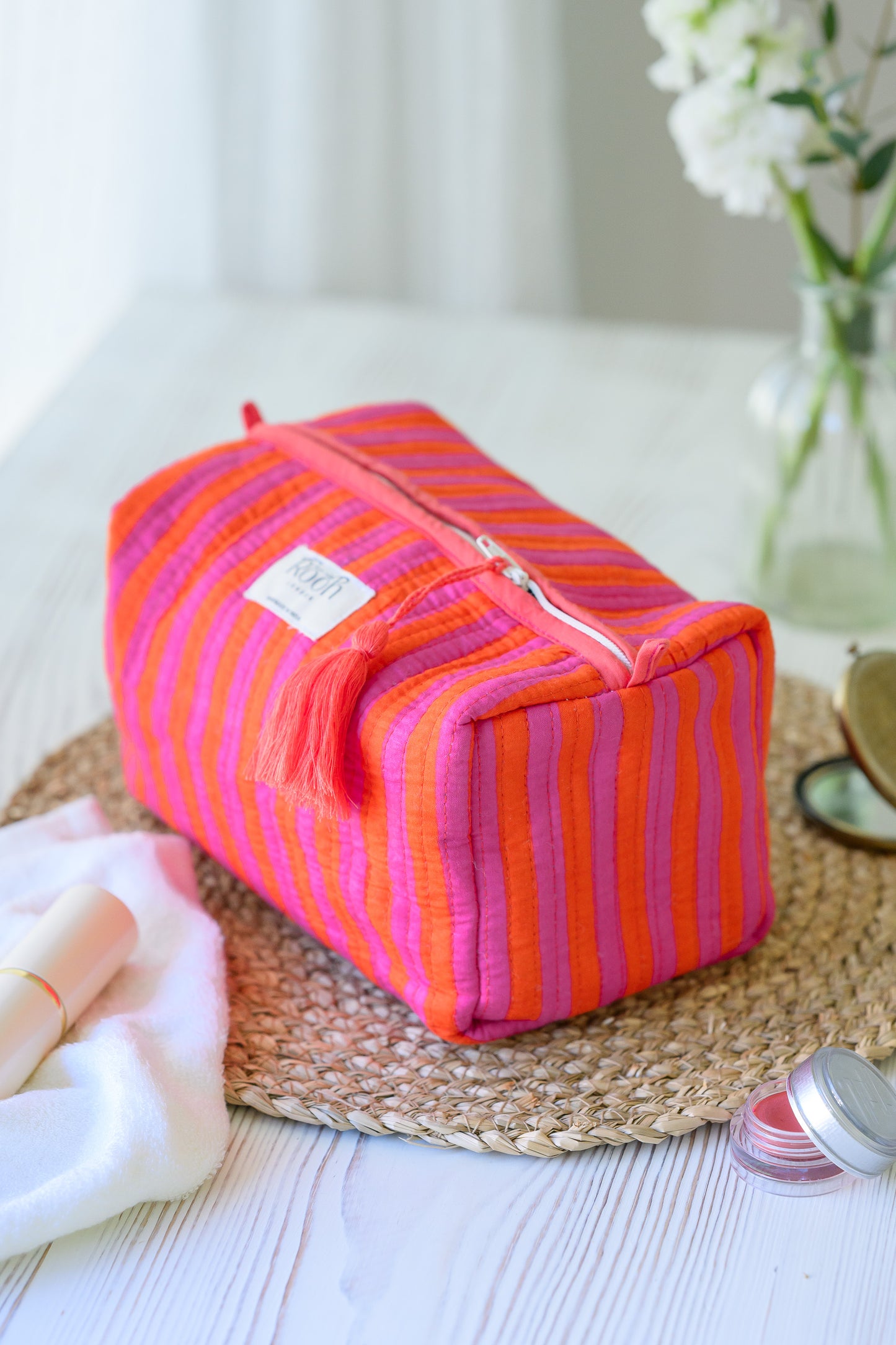 QUILTED COTTON WASH BAG  - SUNSET STRIPE
