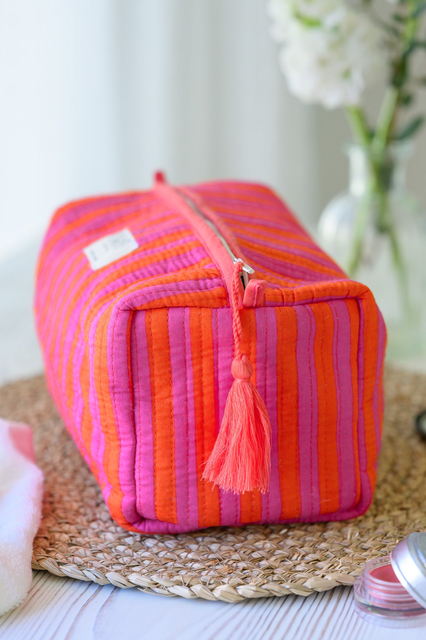 QUILTED COTTON WASH BAG  - SUNSET STRIPE