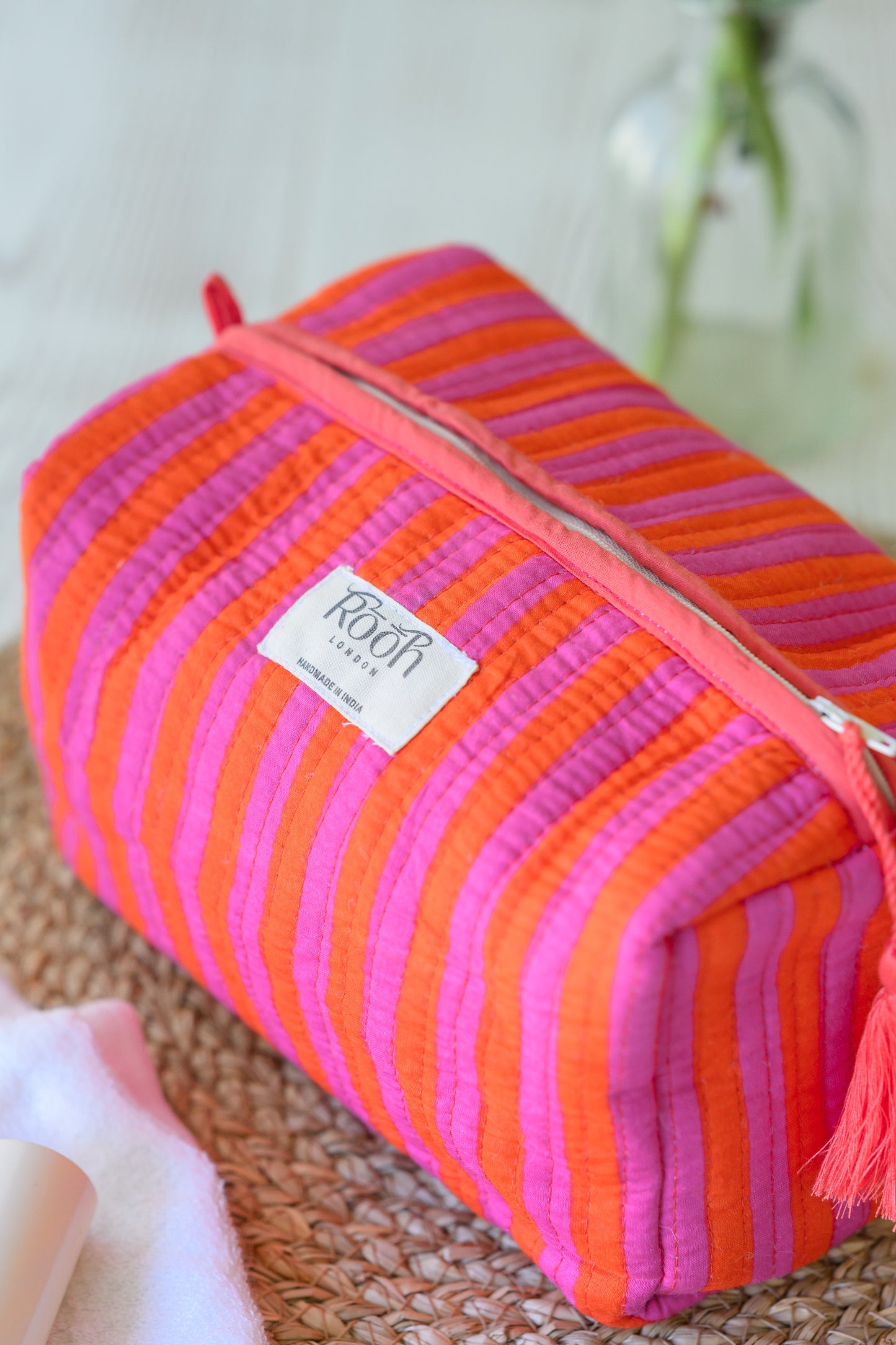 QUILTED COTTON WASH BAG  - SUNSET STRIPE