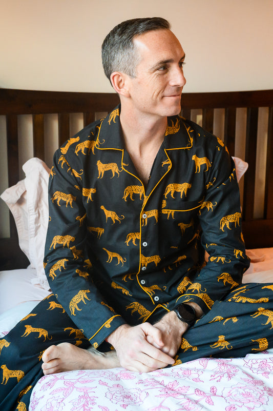 YELLOW LEOPARD PRINT MEN’S LONG PJ SET