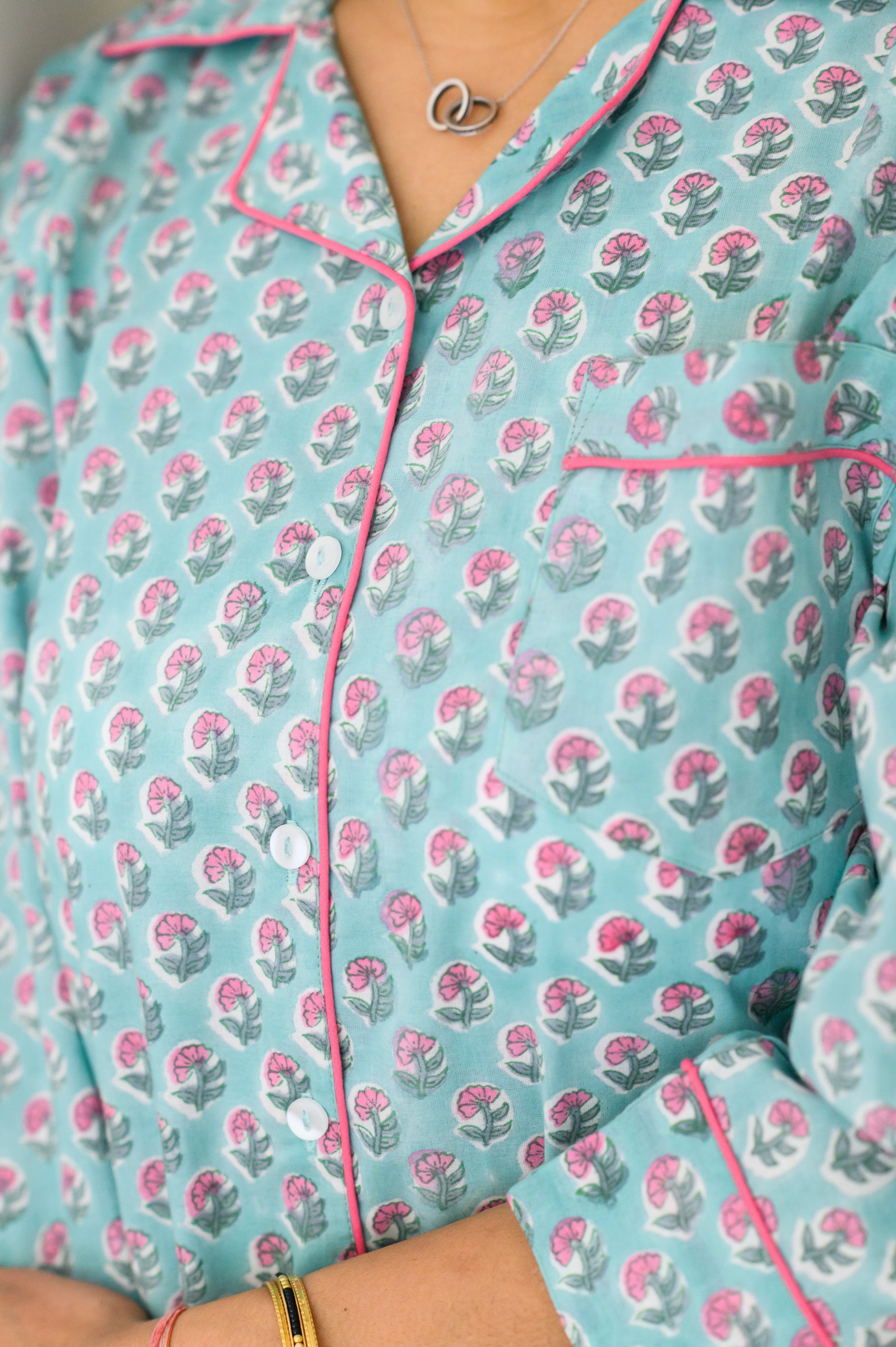 blue floral pajama set