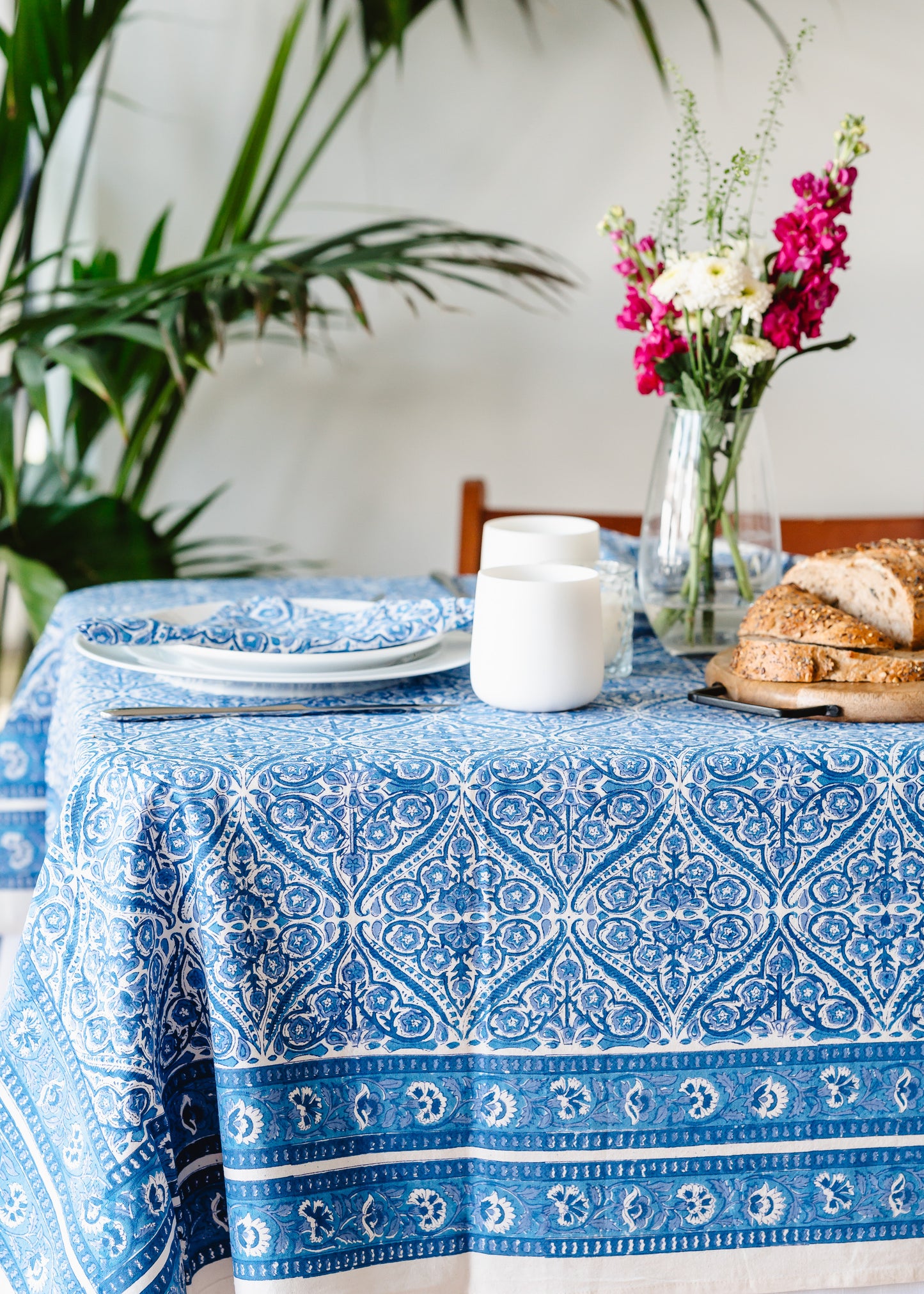 AZURE BLOCK PRINT TABLECLOTH