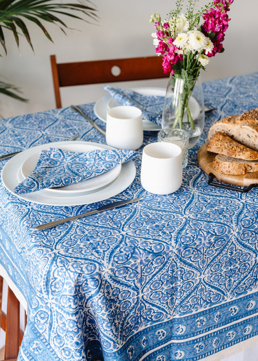 AZURE BLOCK PRINT TABLECLOTH