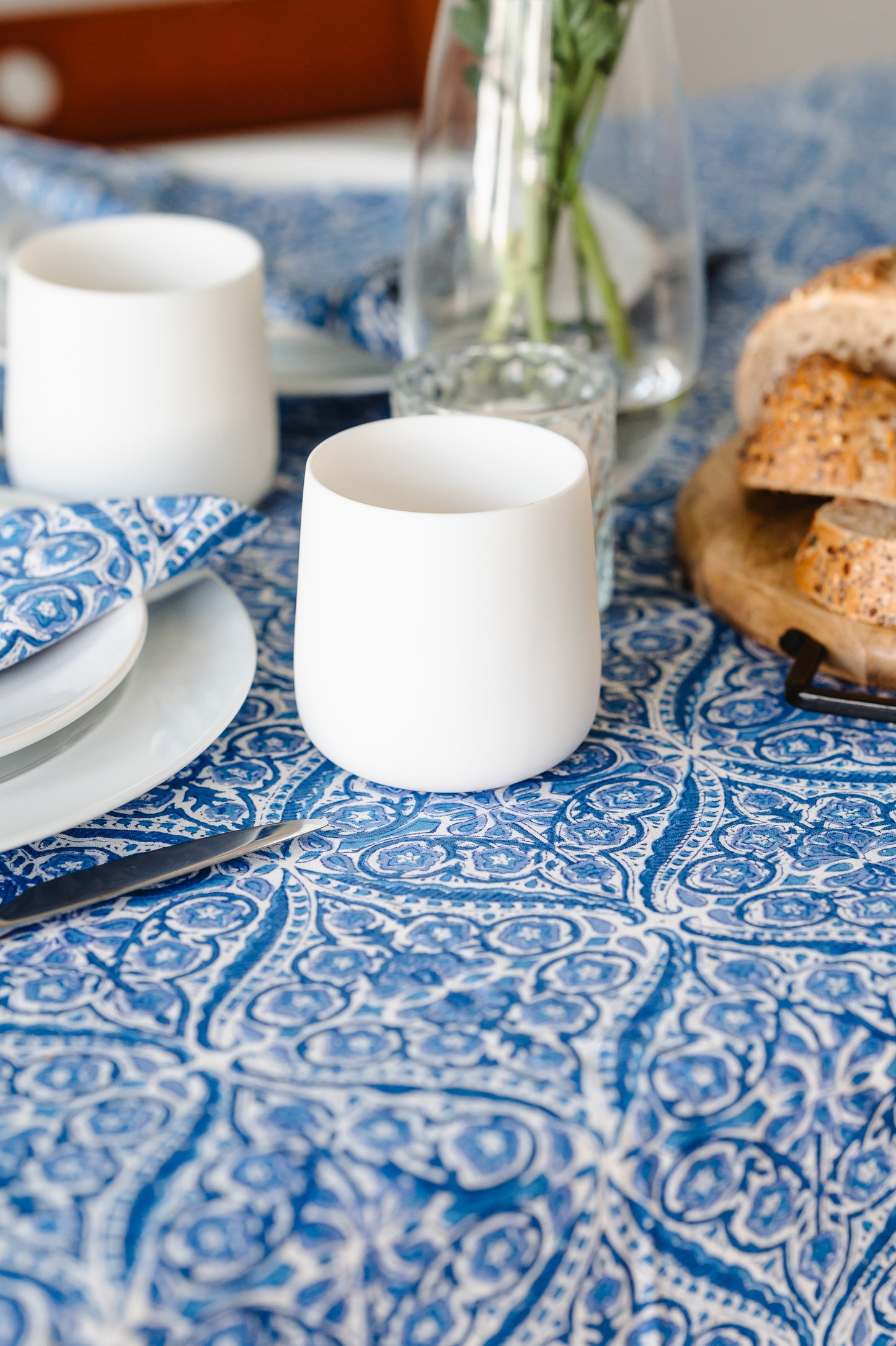 AZURE BLOCK PRINT TABLECLOTH