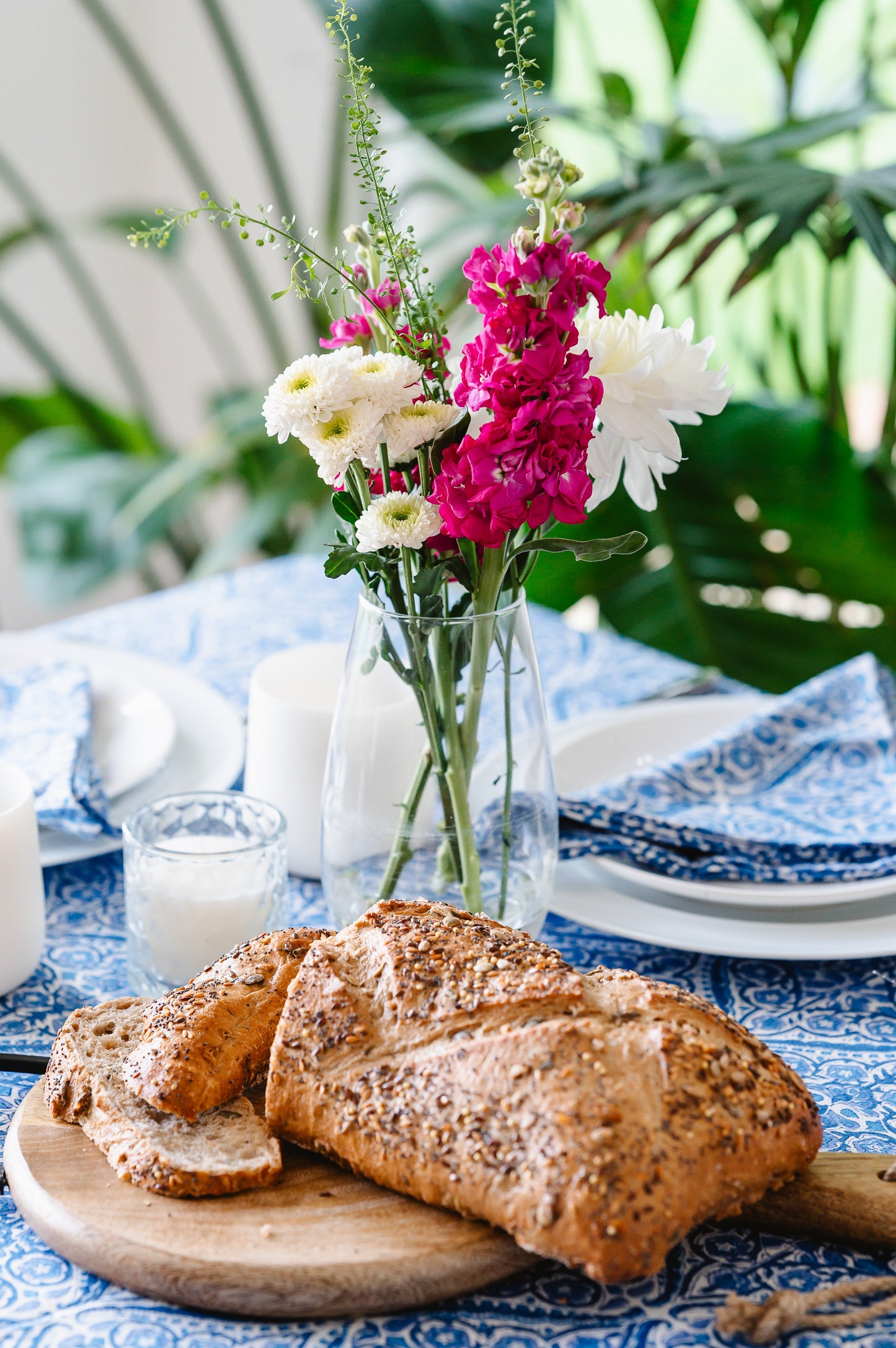 AZURE BLOCK PRINT TABLECLOTH