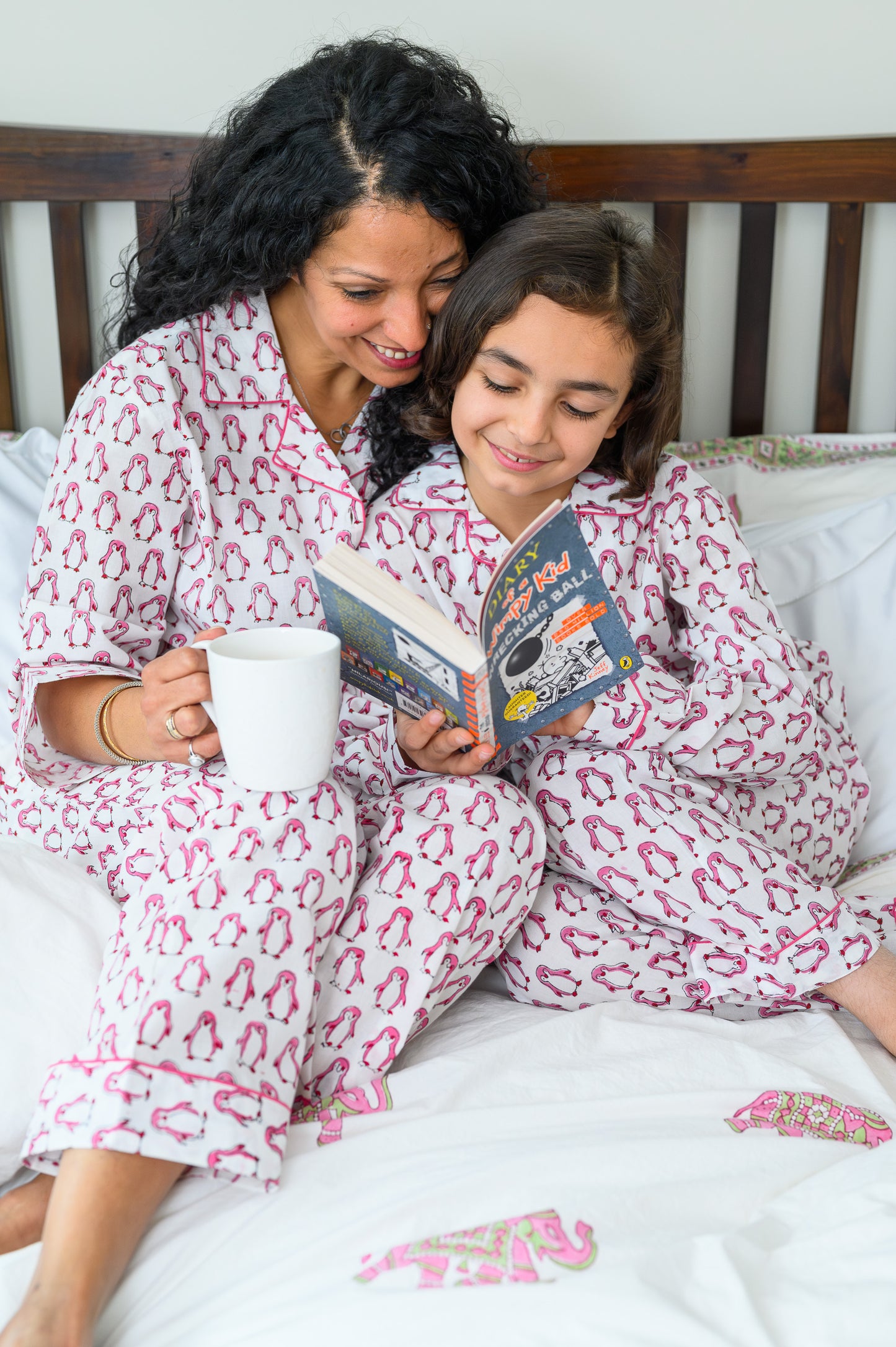 PINK PENGUIN PARADE KIDS COTTON PYJAMAS
