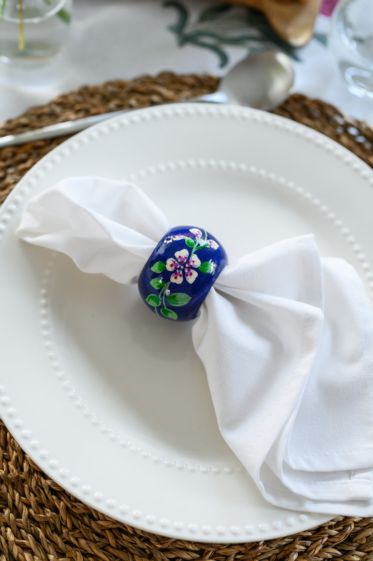 BLUE FLORAL HAND PAINTED NAPKIN RINGS