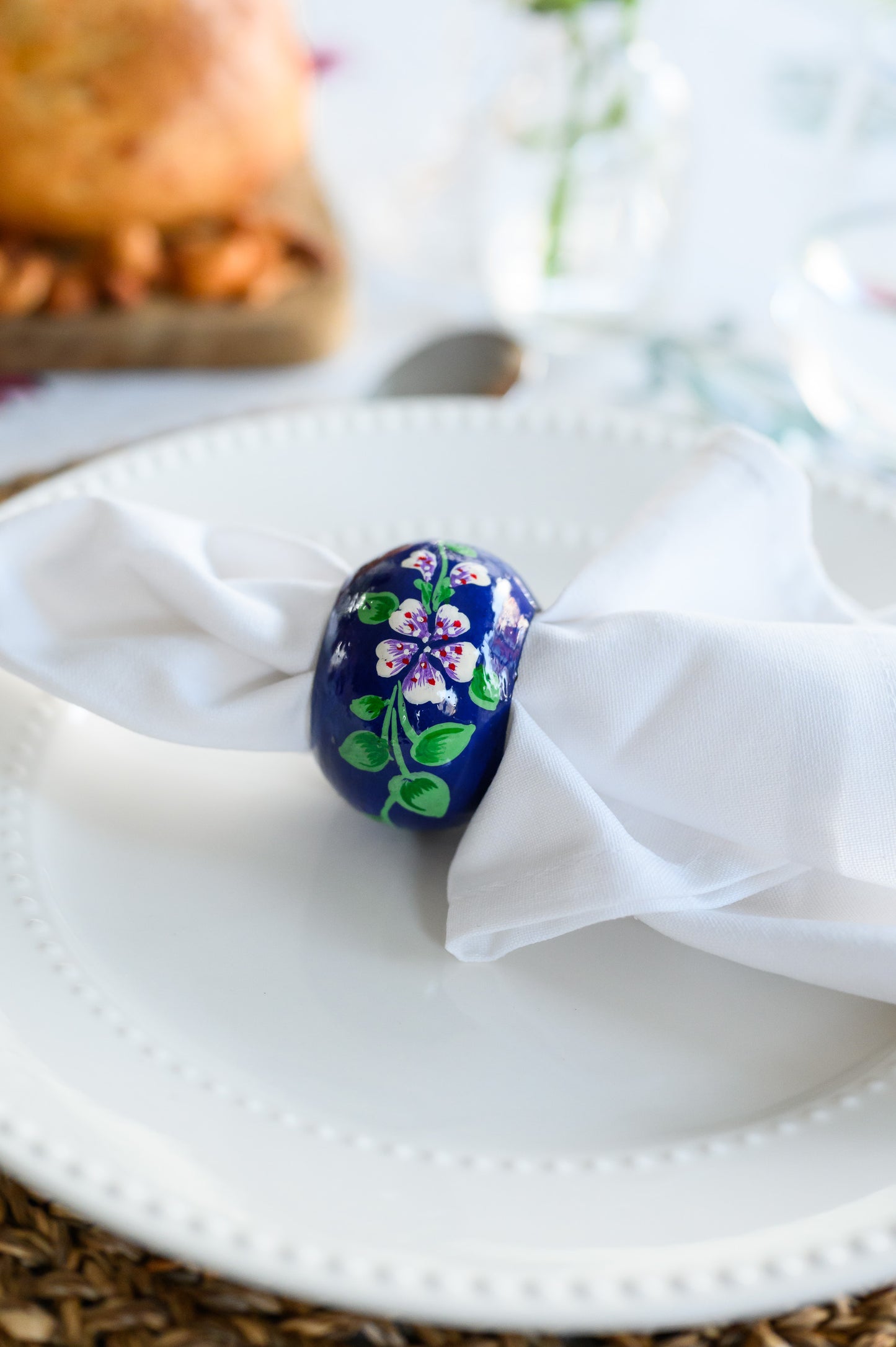 BLUE FLORAL HAND PAINTED NAPKIN RINGS
