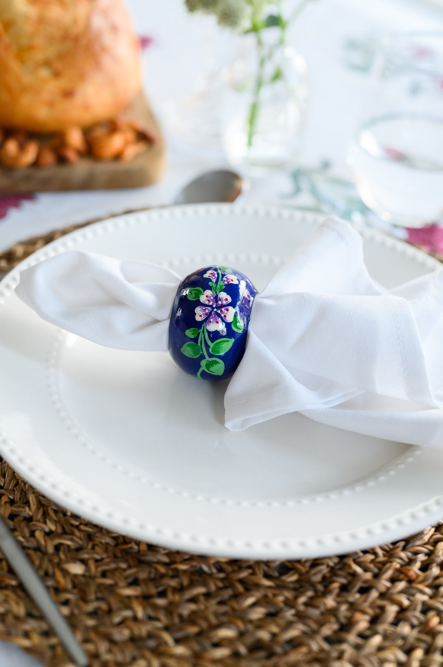 BLUE FLORAL HAND PAINTED NAPKIN RINGS