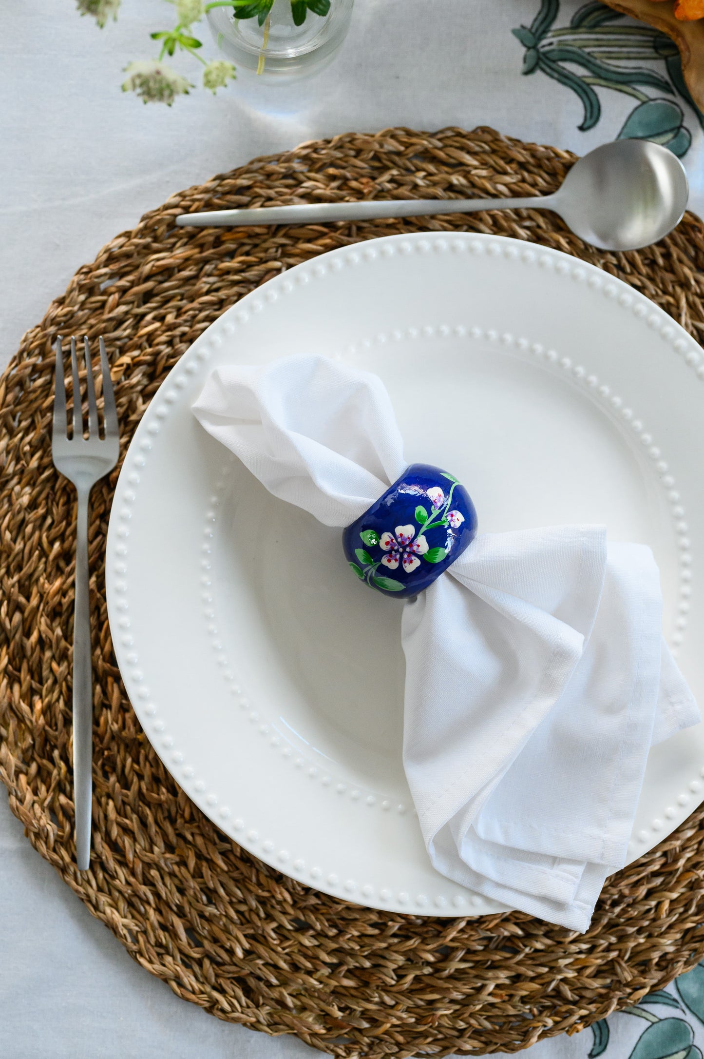 BLUE FLORAL HAND PAINTED NAPKIN RINGS