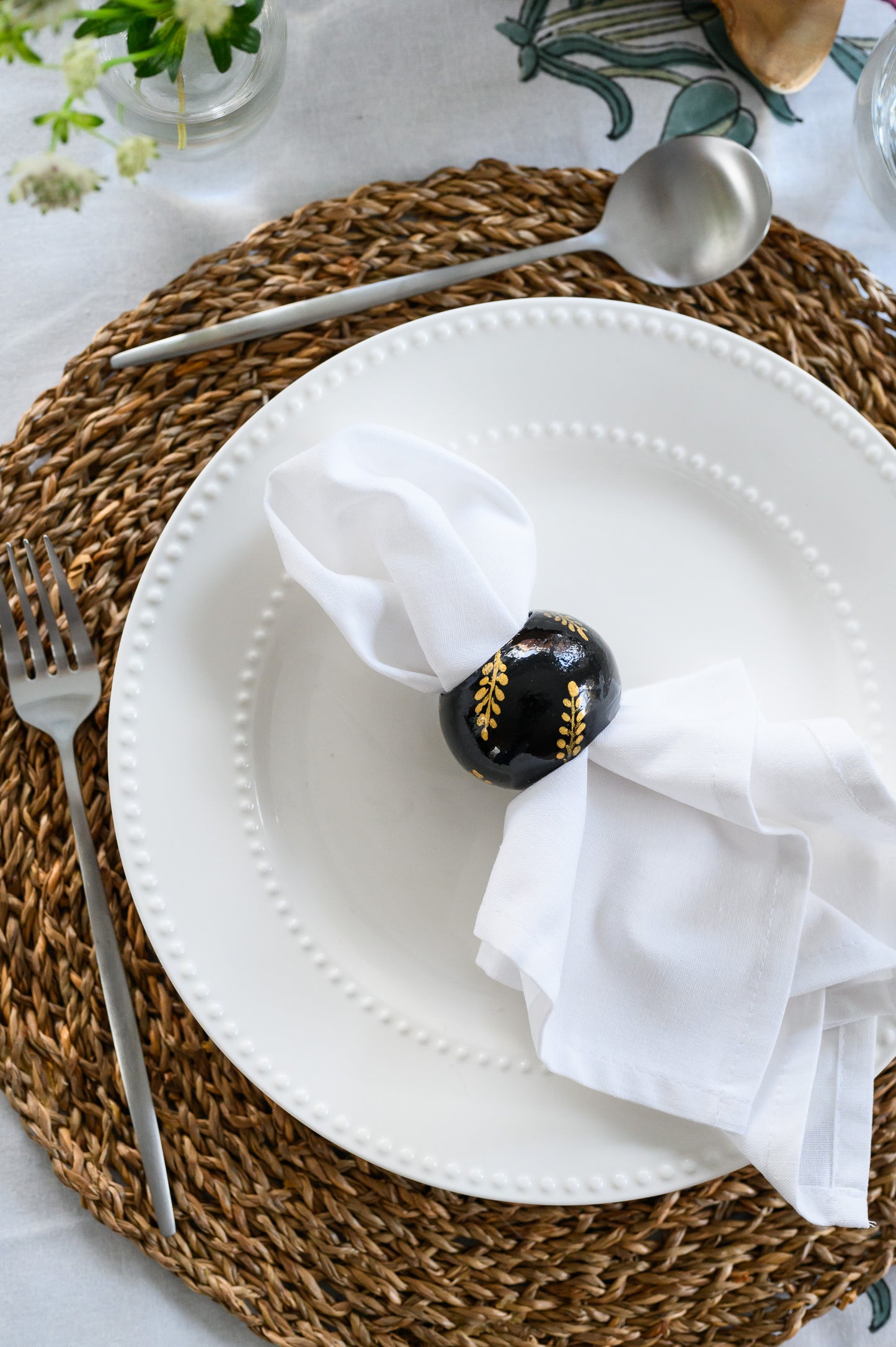 BLACK & GOLD HAND PAINTED NAPKIN RINGS