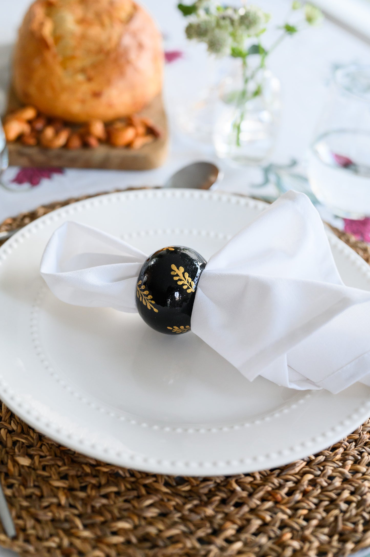 BLACK & GOLD HAND PAINTED NAPKIN RINGS