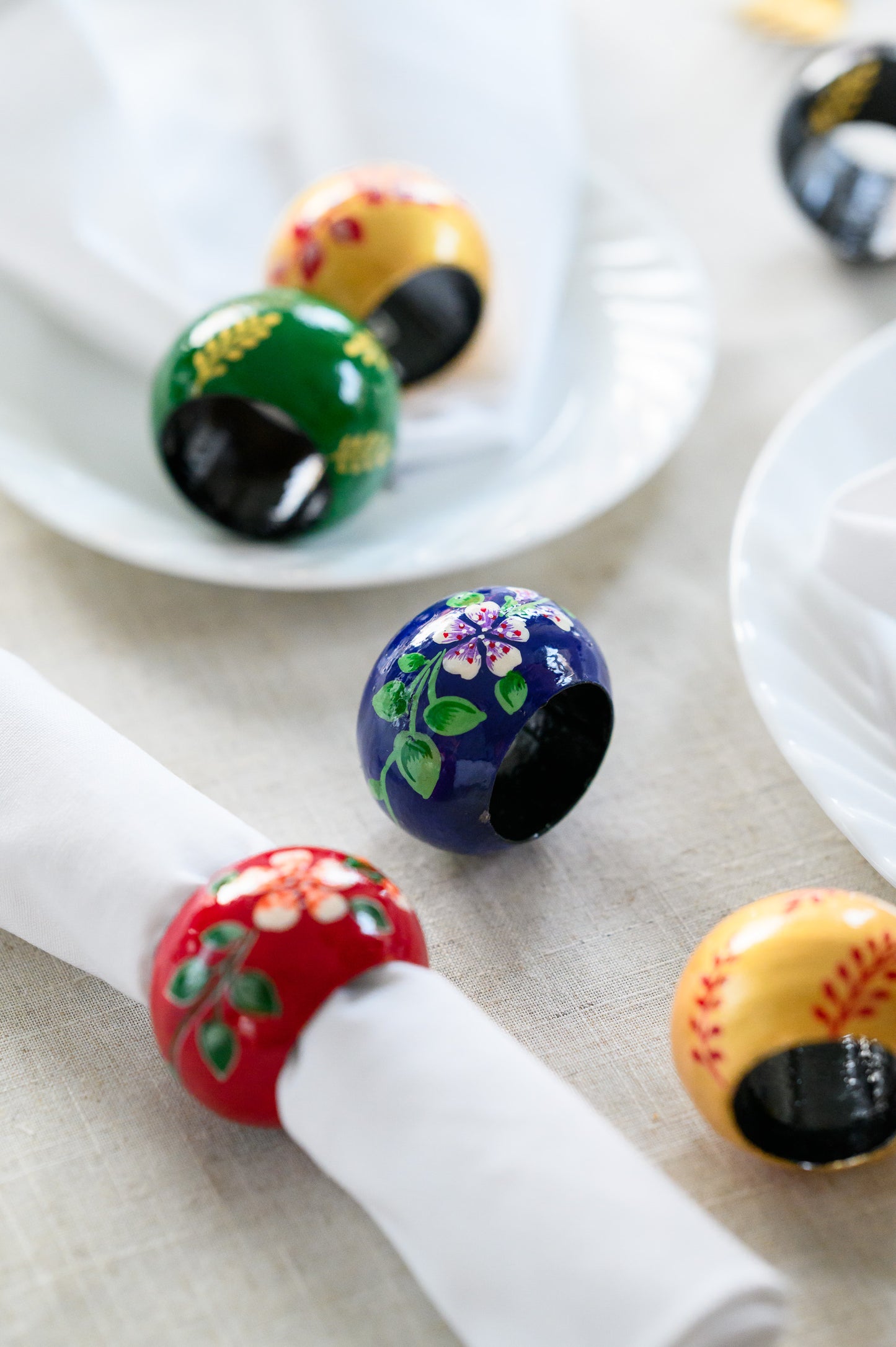 BLUE FLORAL HAND PAINTED NAPKIN RINGS