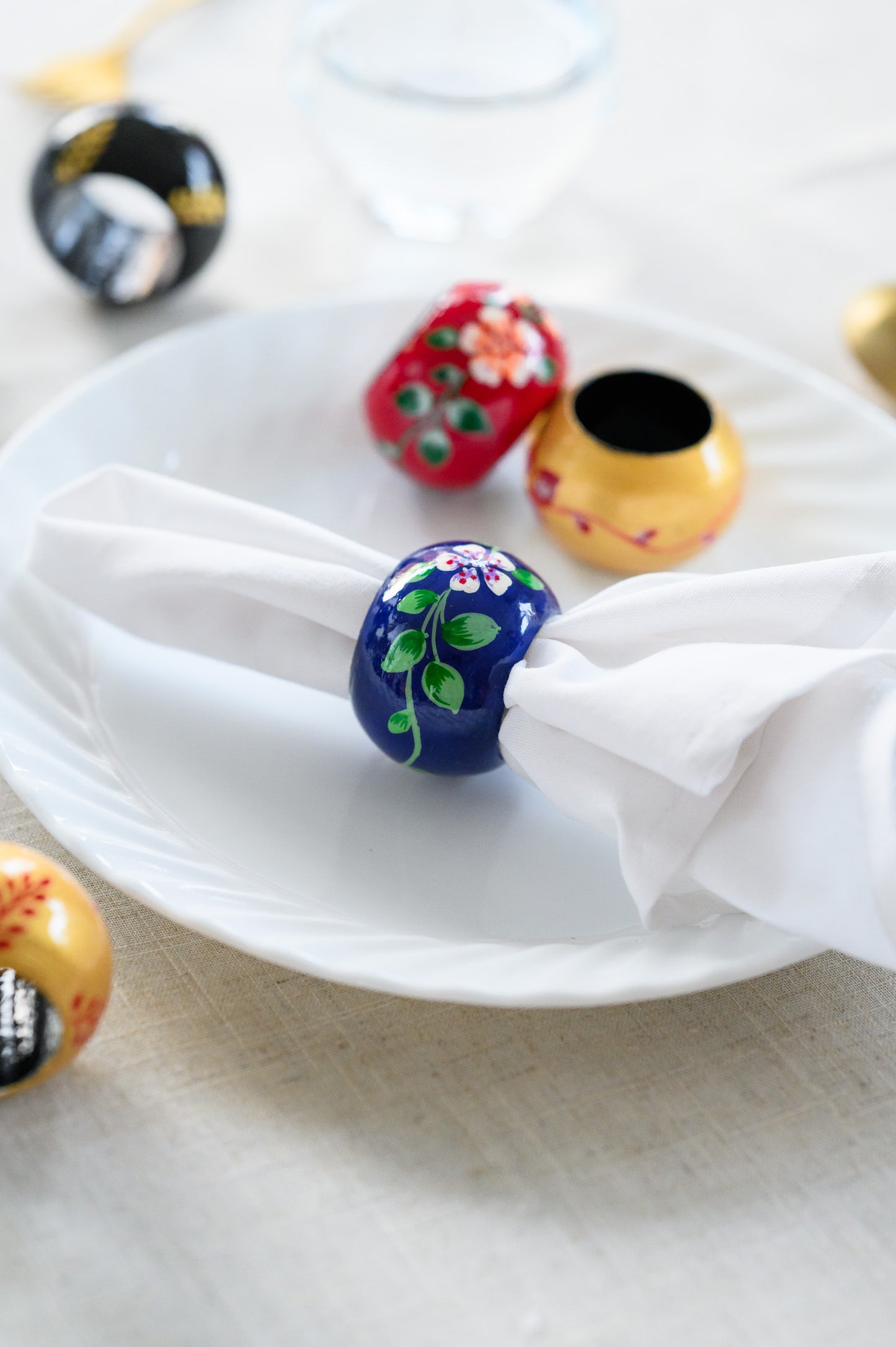 BLUE FLORAL HAND PAINTED NAPKIN RINGS