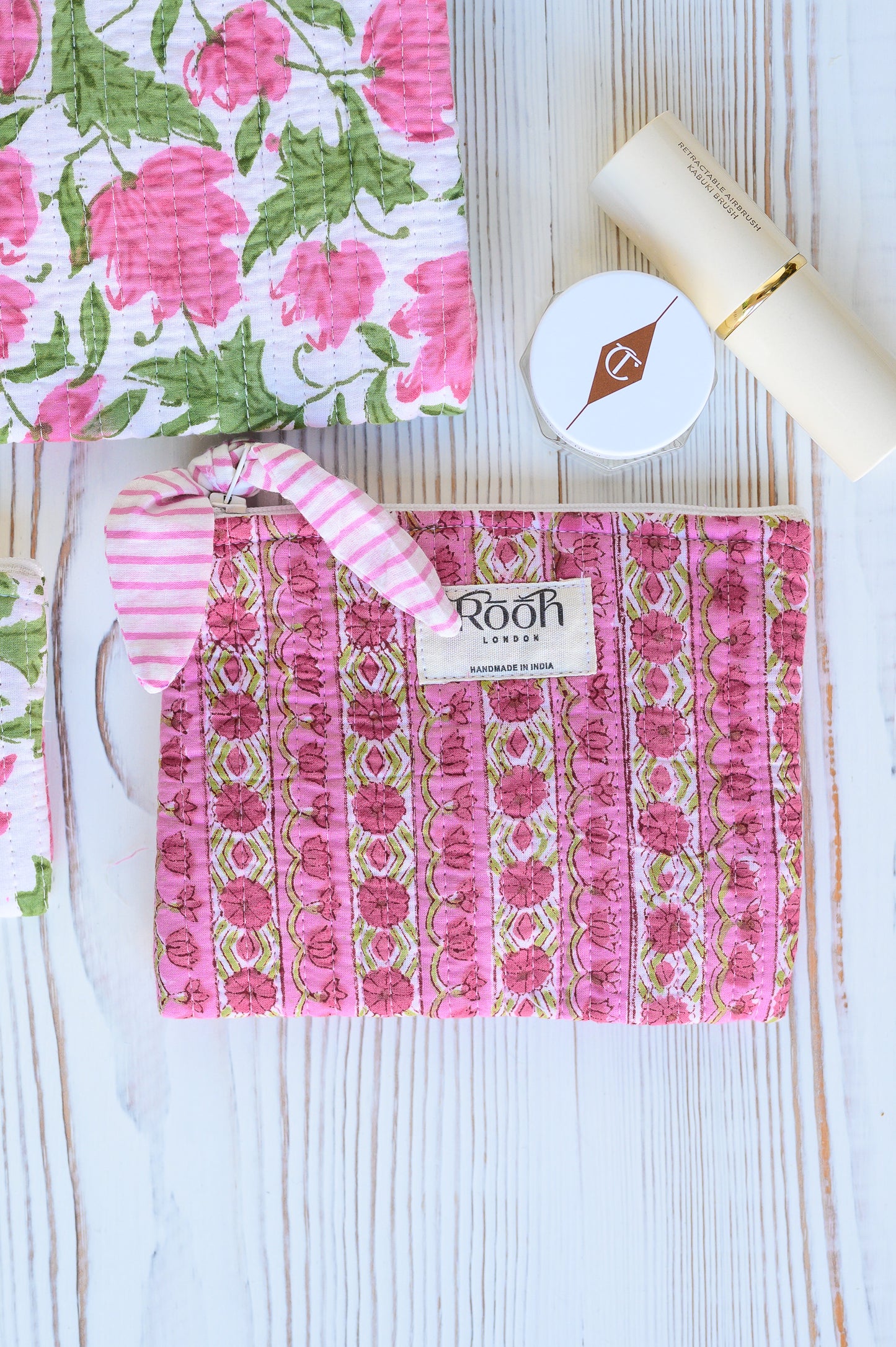 PINK FLORAL QUILTED POUCH (SET OF 3)