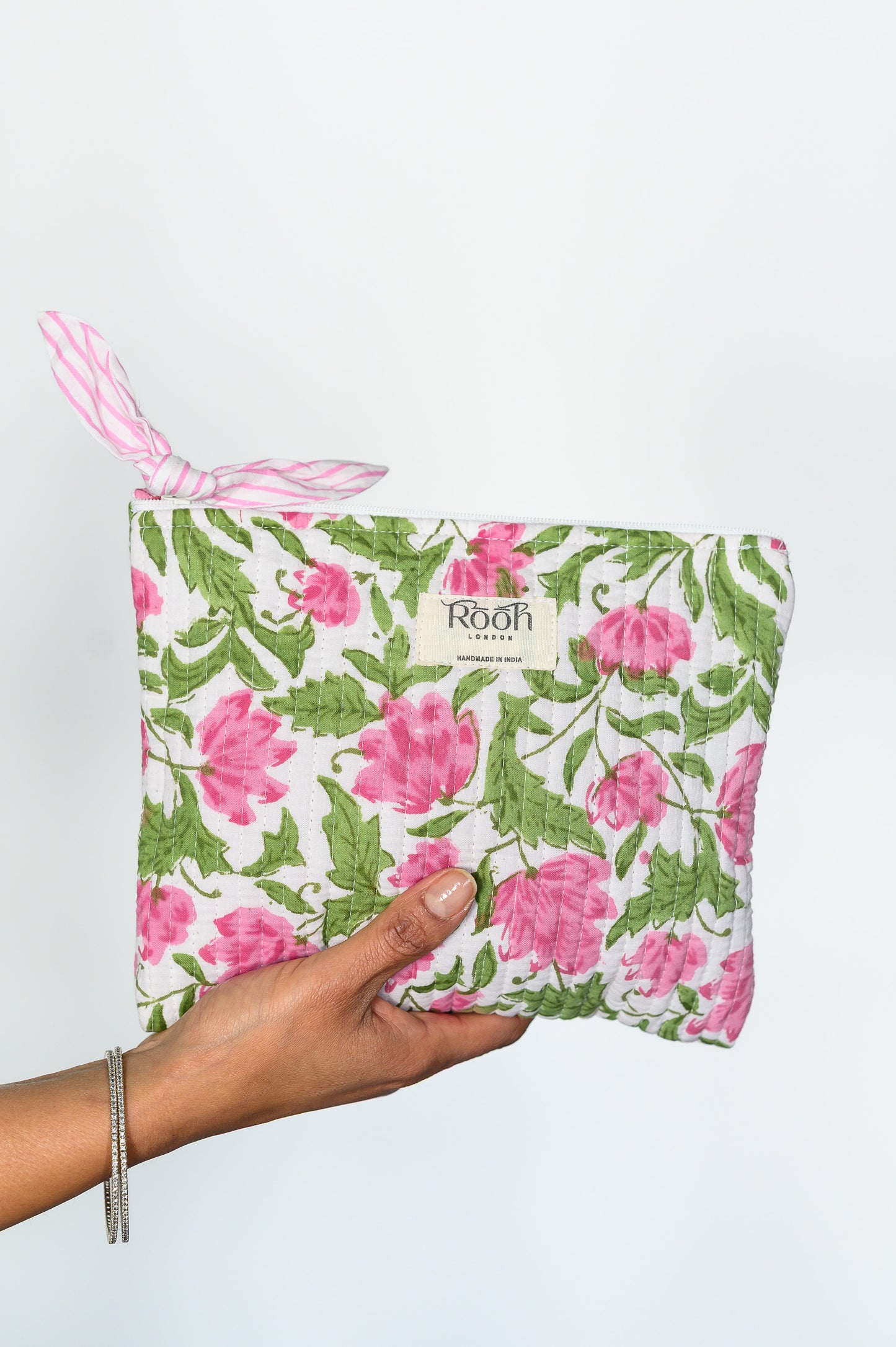 PINK FLORAL QUILTED POUCH (SET OF 3)