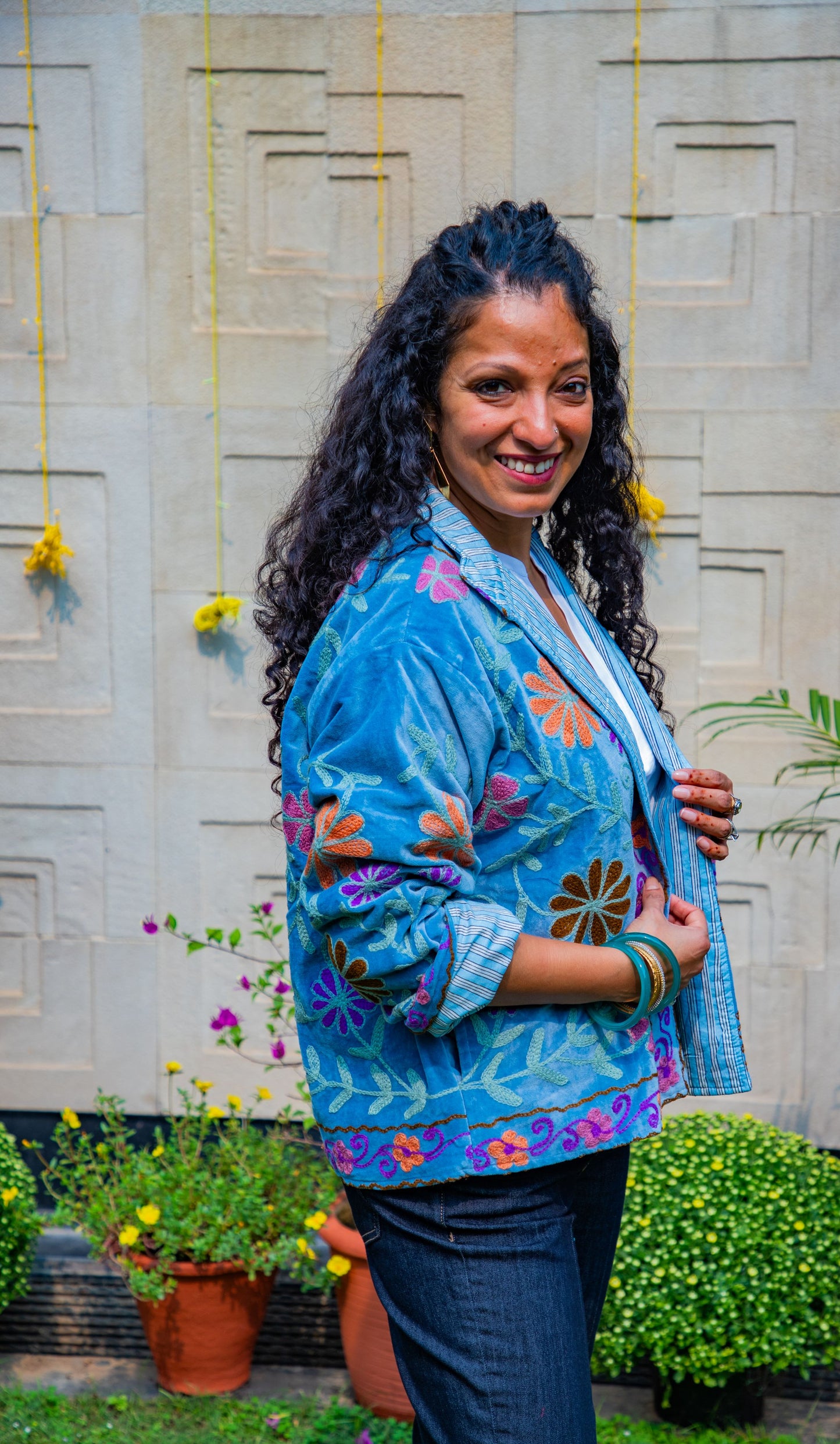 VELVET SUZANI JACKET - TURQUOISE & ORANGE FLORAL