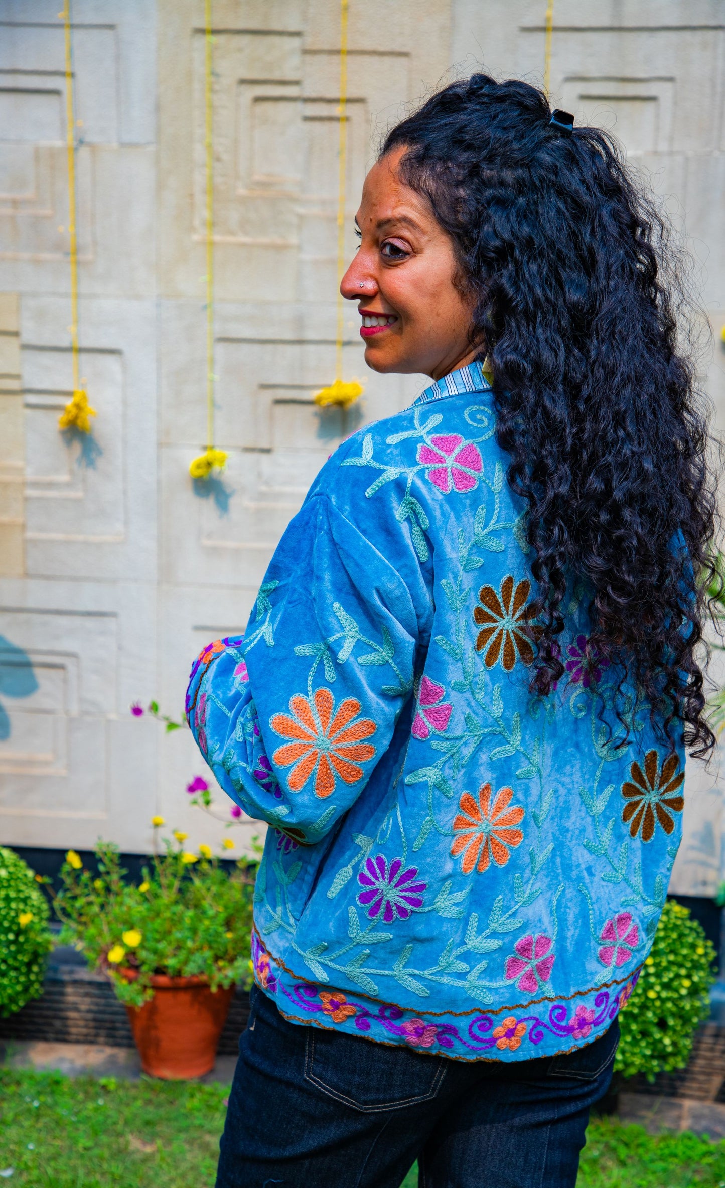 VELVET SUZANI JACKET - TURQUOISE & ORANGE FLORAL