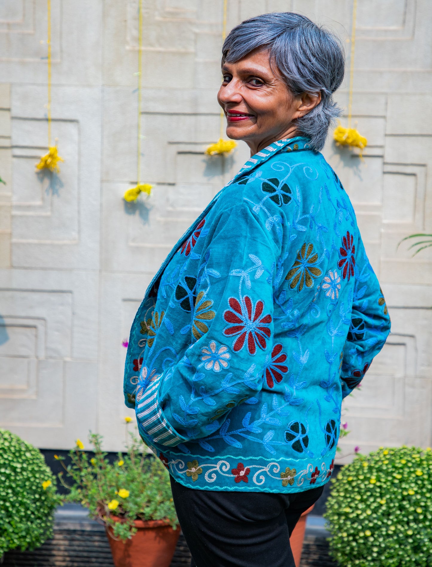 VELVET SUZANI JACKET - TURQUOISE & BURGUNDY FLORAL