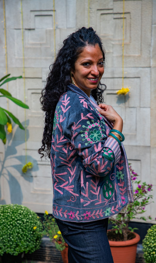 VELVET SUZANI JACKET - CHARCOAL GREY