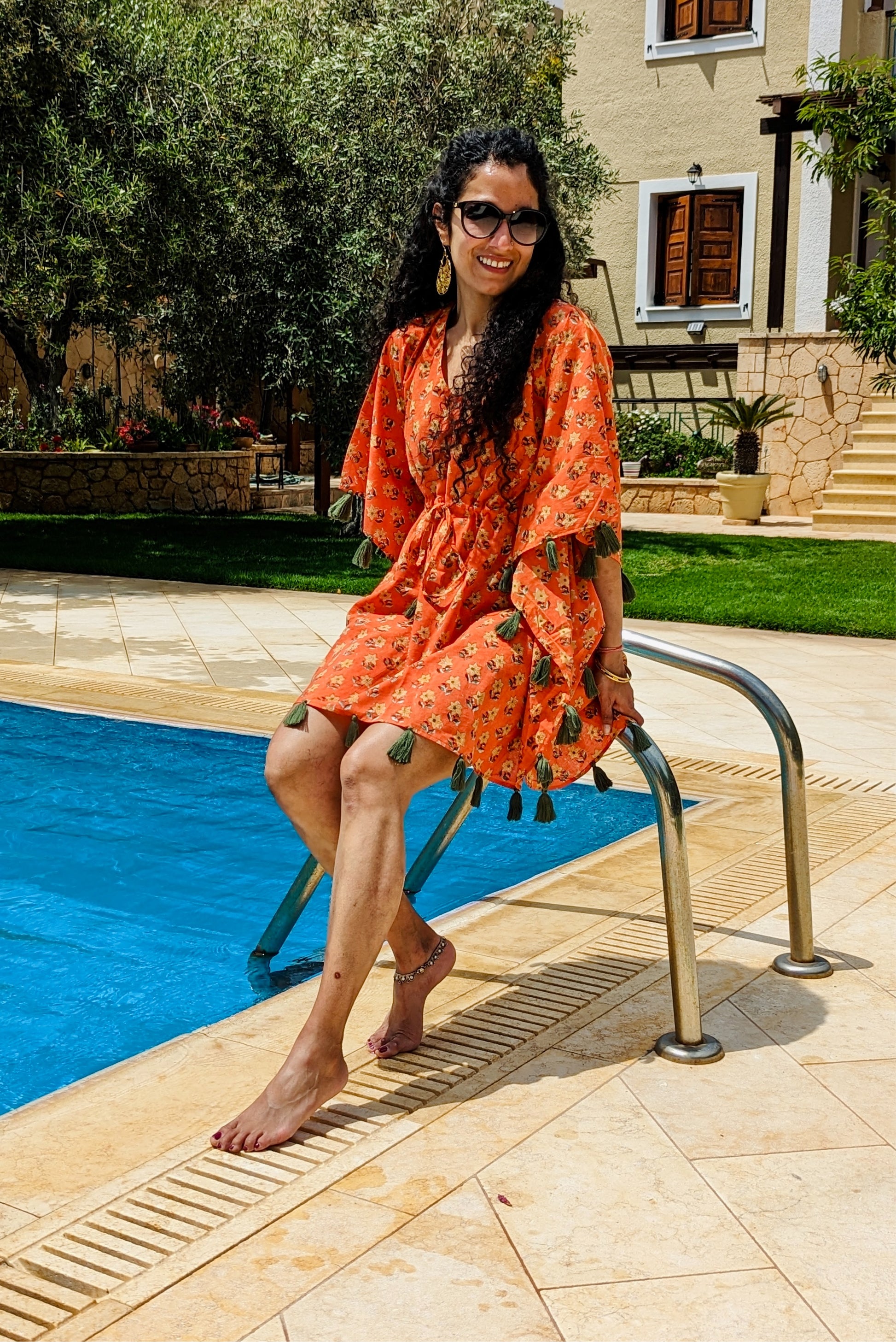 KIARA BLOCK PRINT KAFTAN IN ORANGE FLORAL BOOTI