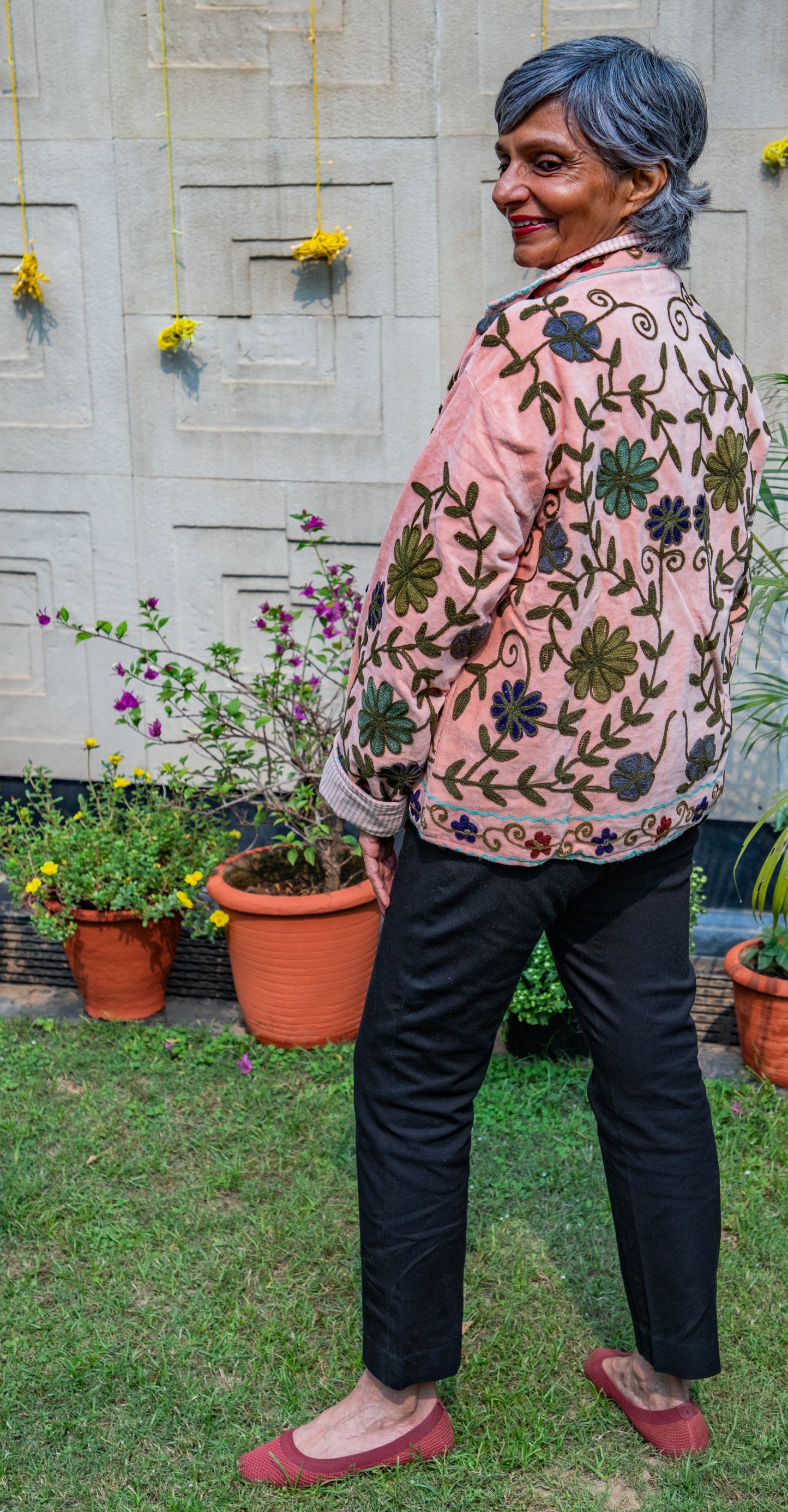 VELVET SUZANI JACKET - PEACH & GREEN FLORAL