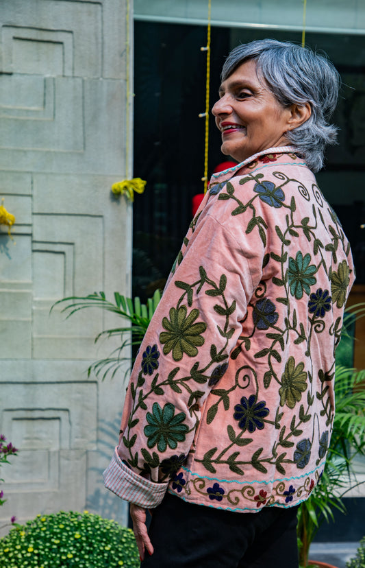 VELVET SUZANI JACKET - PEACH & GREEN FLORAL