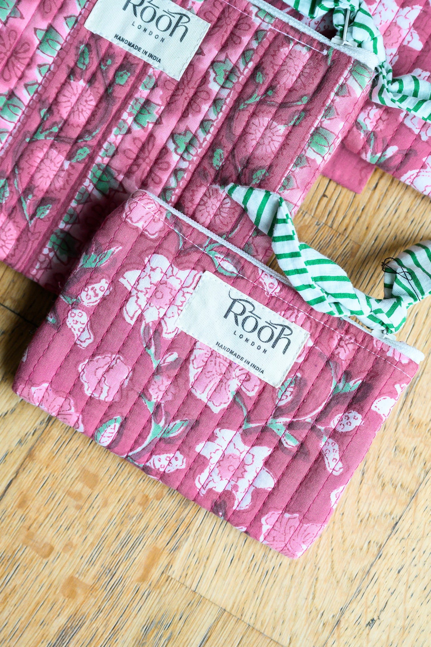 DUSTY ROSE FLORAL QUILTED TRAVEL & COSMETIC POUCH SET