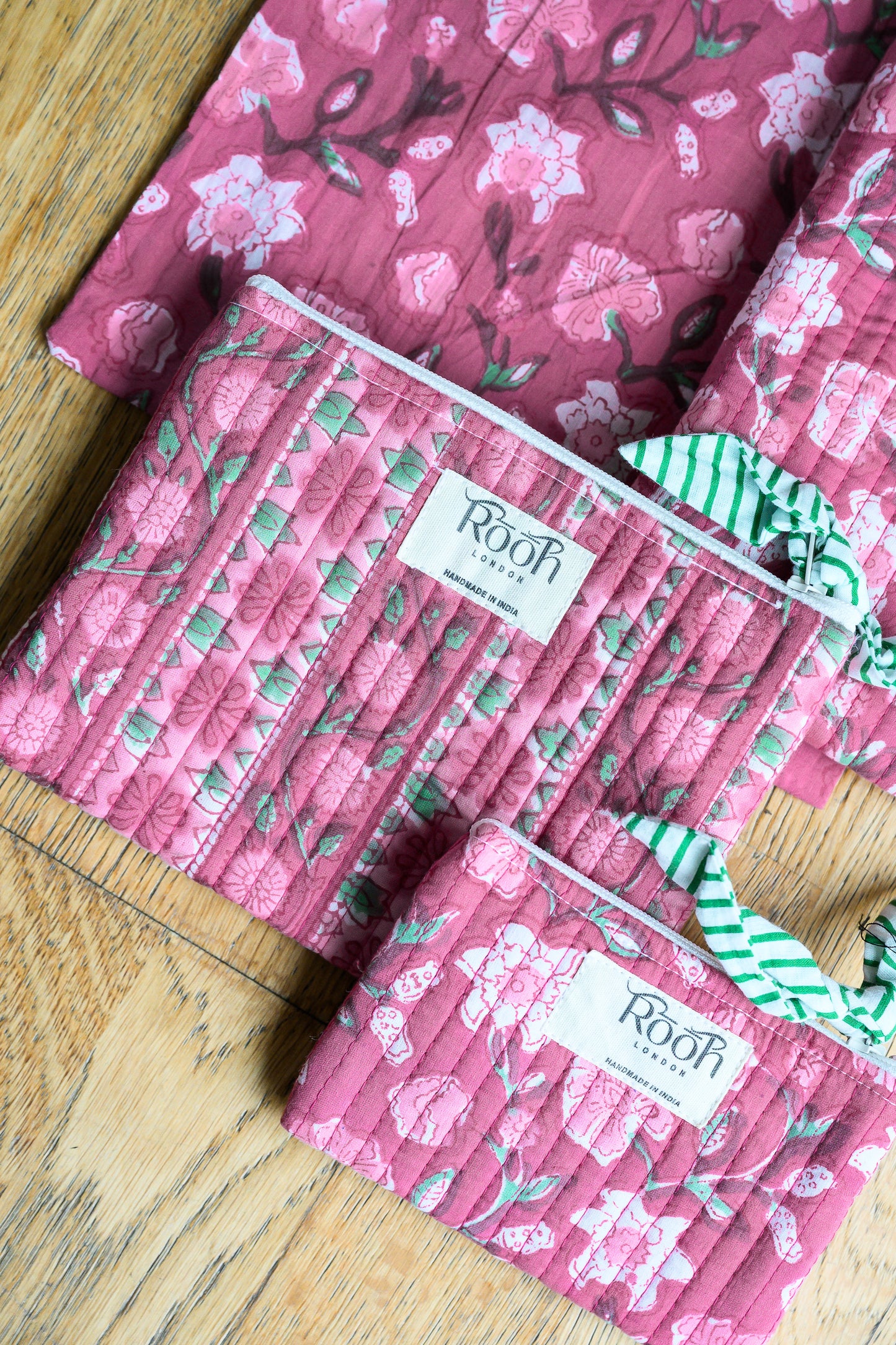 DUSTY ROSE FLORAL QUILTED TRAVEL & COSMETIC POUCH SET