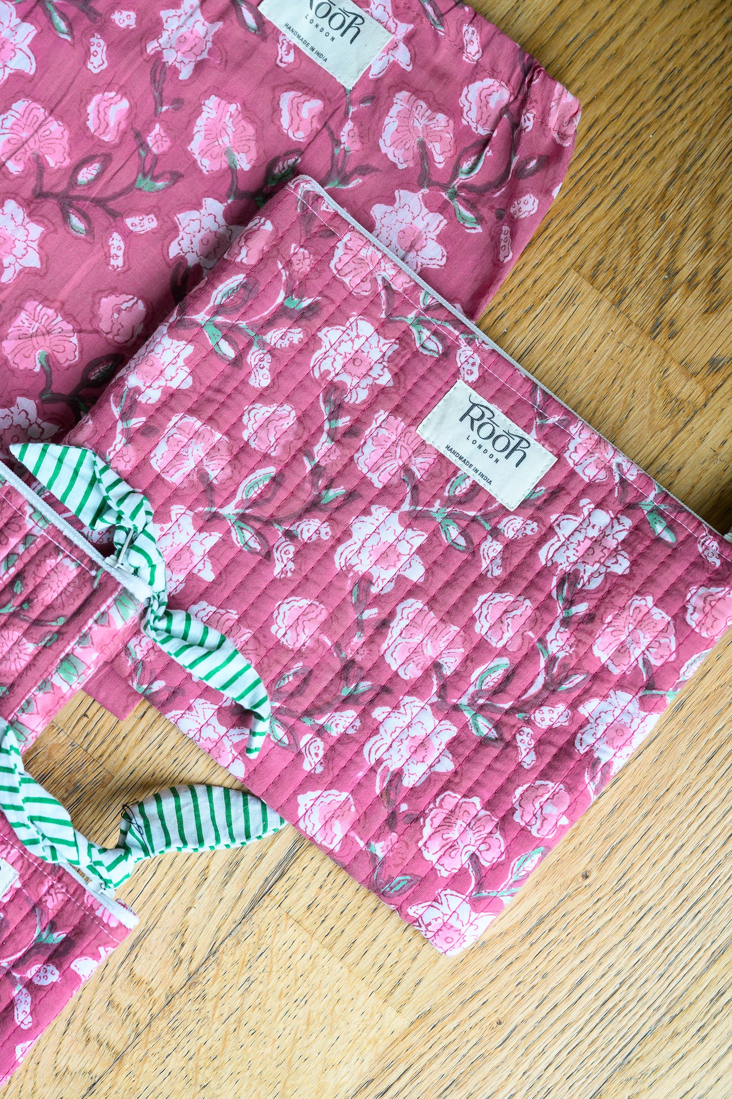 DUSTY ROSE FLORAL QUILTED TRAVEL & COSMETIC POUCH SET