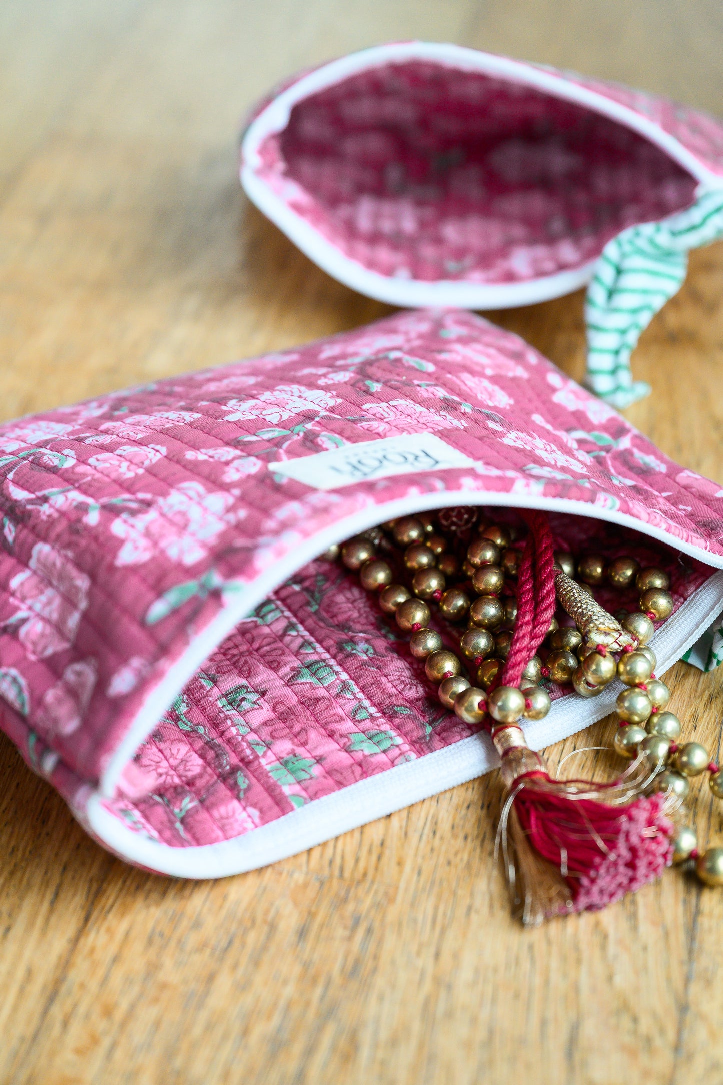 DUSTY ROSE FLORAL QUILTED TRAVEL & COSMETIC POUCH SET