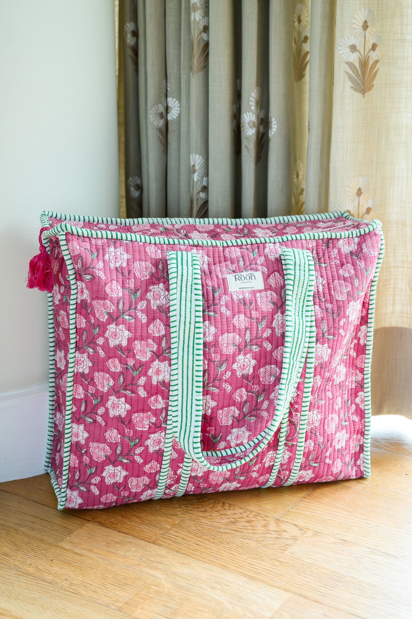 DUSTY ROSE FLORAL QUILTED TOTE BAG