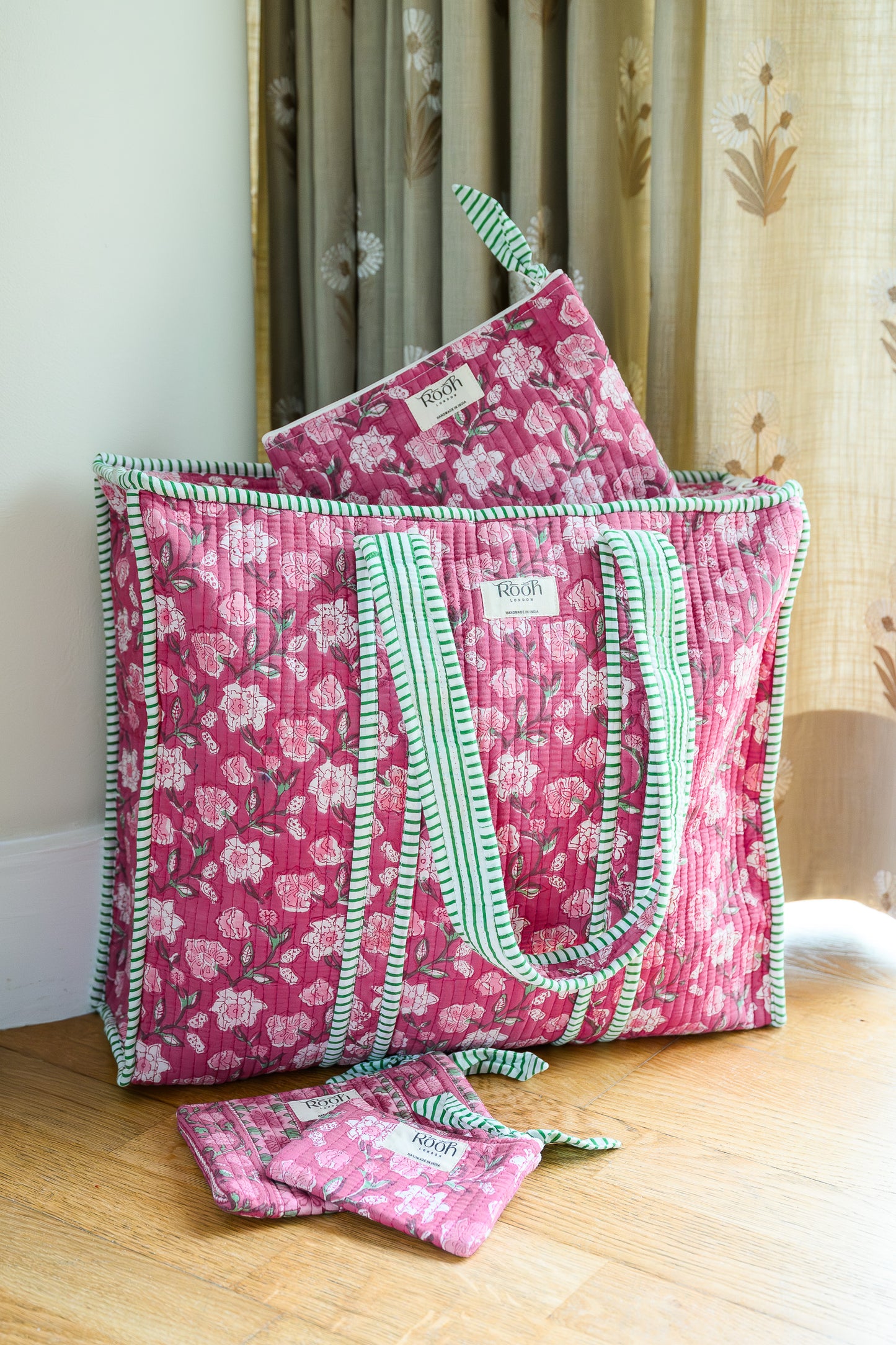 DUSTY ROSE FLORAL QUILTED TOTE BAG