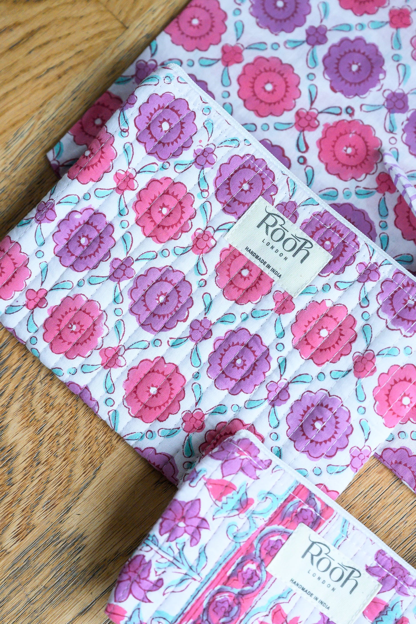 PEONY STRIPE FLORAL QUILTED TRAVEL & COSMETIC POUCH SET