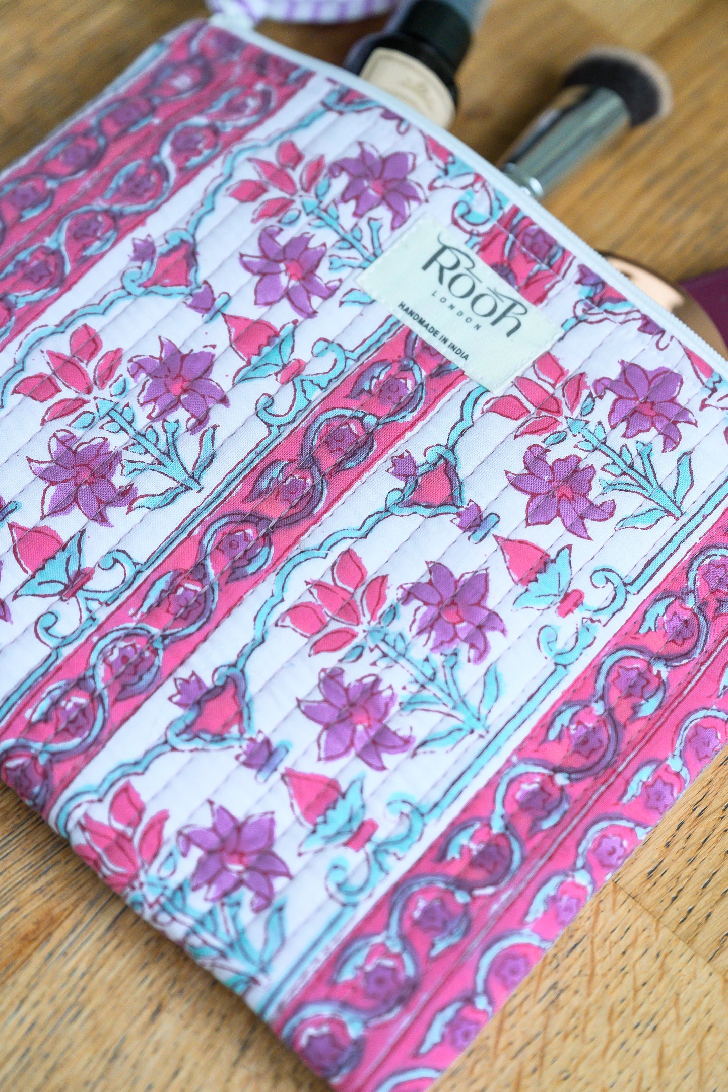 PEONY STRIPE FLORAL QUILTED TRAVEL & COSMETIC POUCH SET