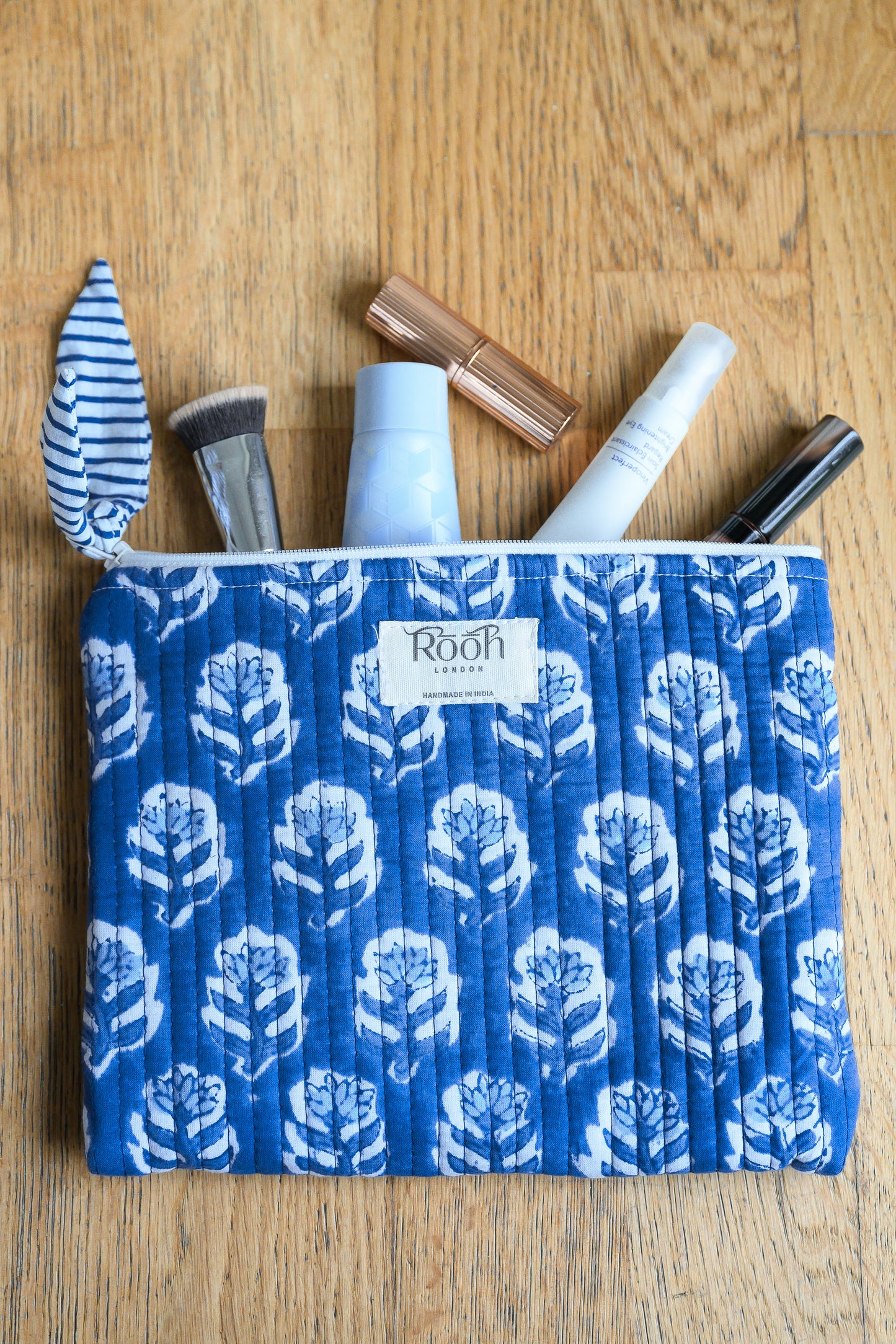 INDIGO BLOSSOM QUILTED TRAVEL & COSMETIC POUCH SET