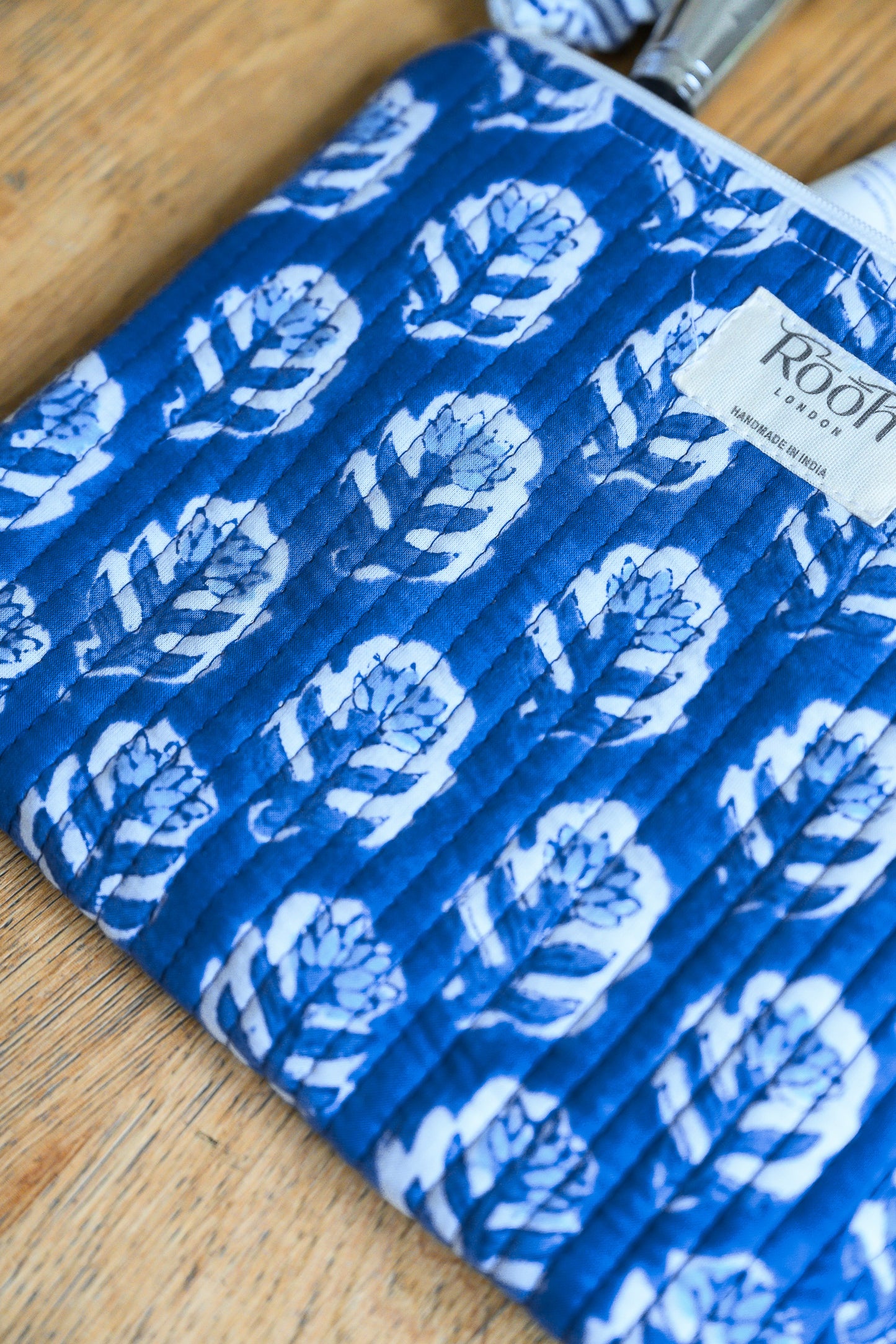 INDIGO BLOSSOM QUILTED TRAVEL & COSMETIC POUCH SET