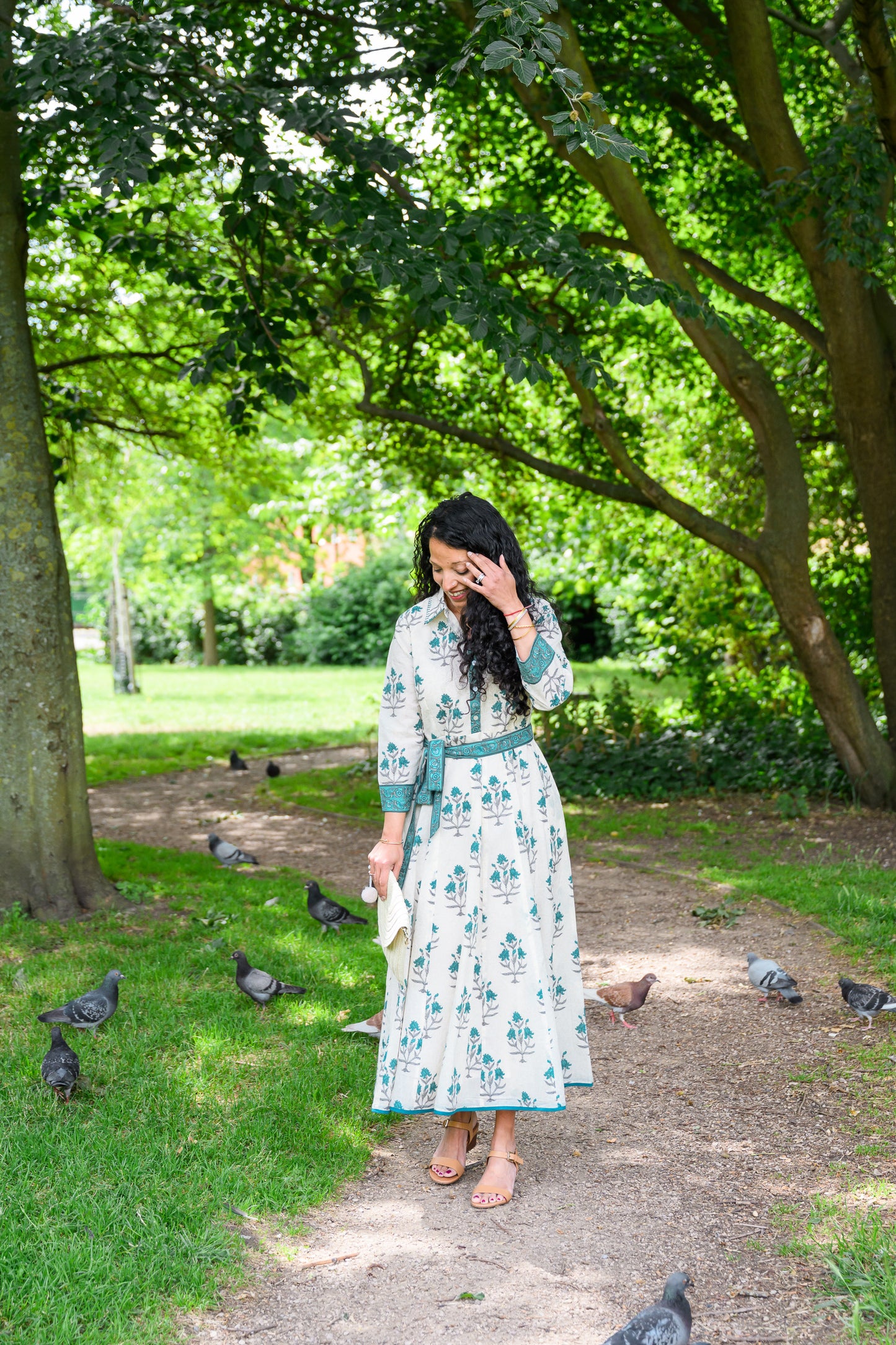 MAYA DRESS - IVORY & PEACOCK BLUE