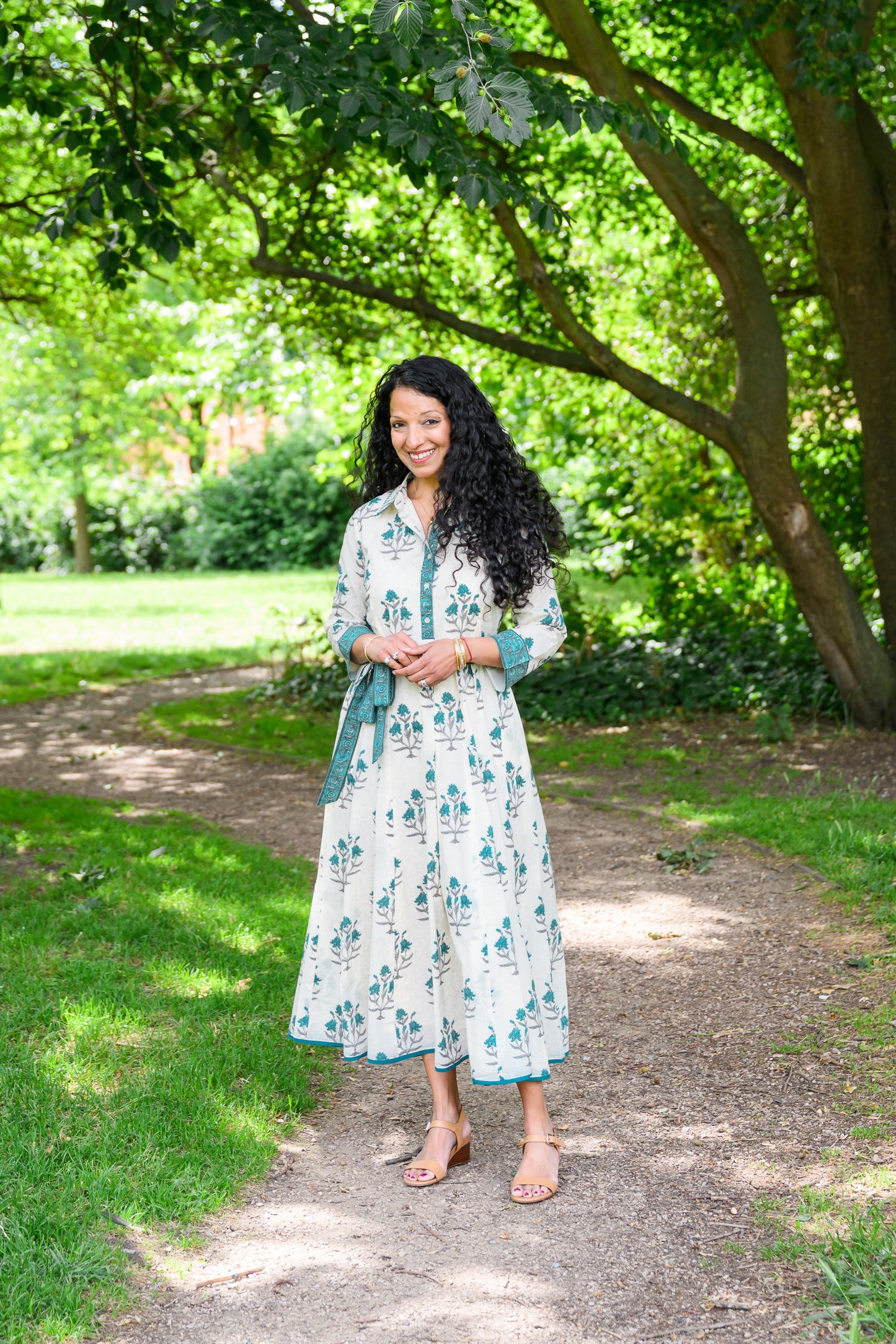 MAYA DRESS - IVORY & PEACOCK BLUE