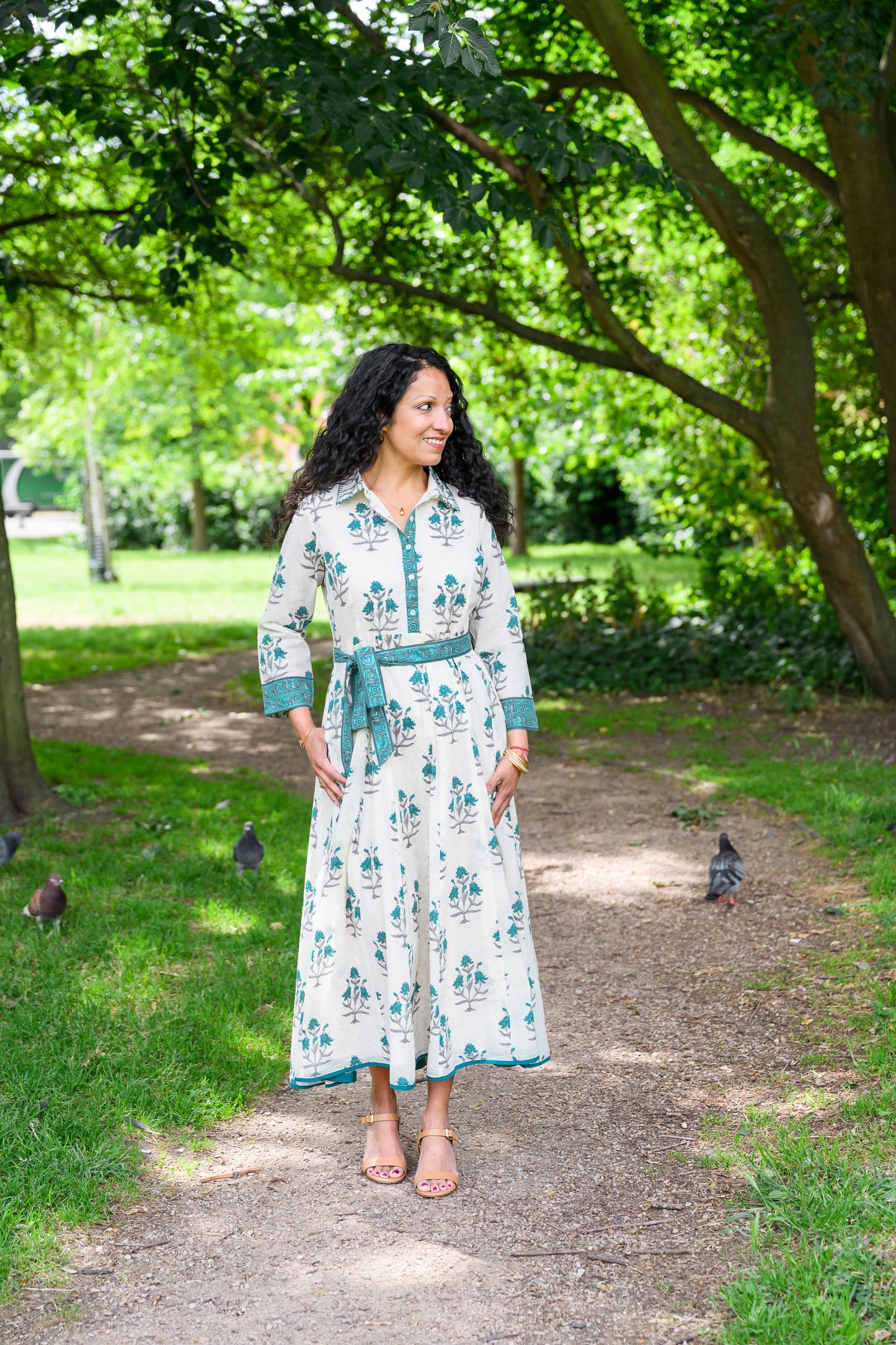 MAYA DRESS - IVORY & PEACOCK BLUE