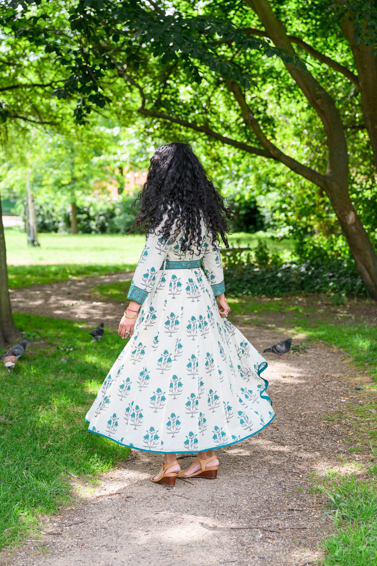 MAYA DRESS - IVORY & PEACOCK BLUE