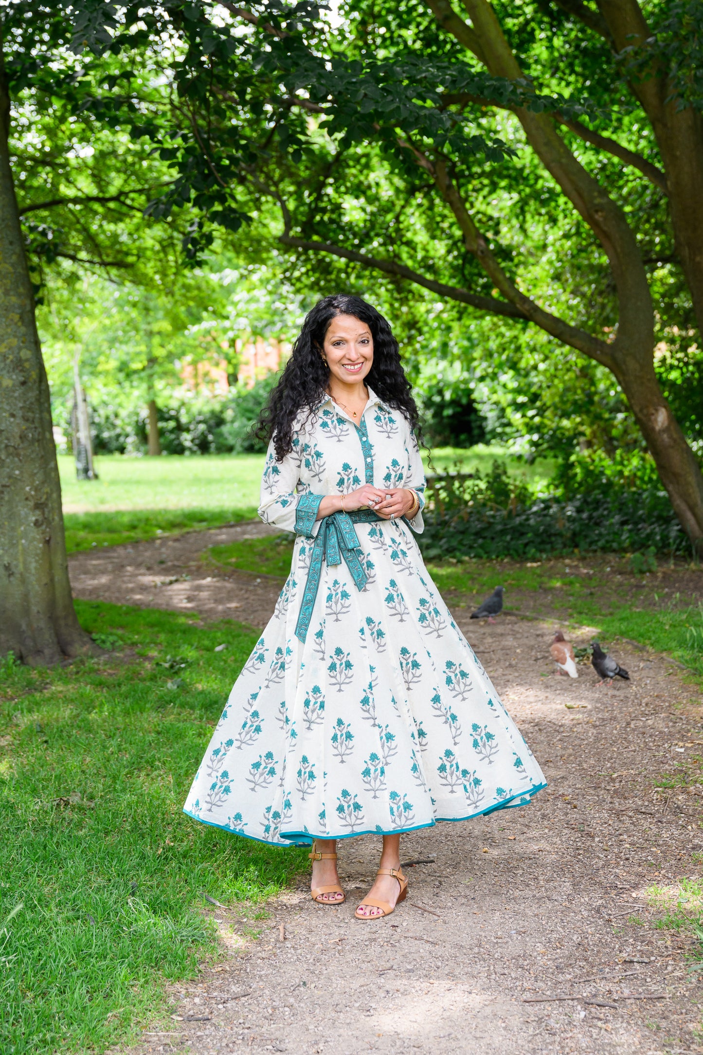 MAYA DRESS - IVORY & PEACOCK BLUE