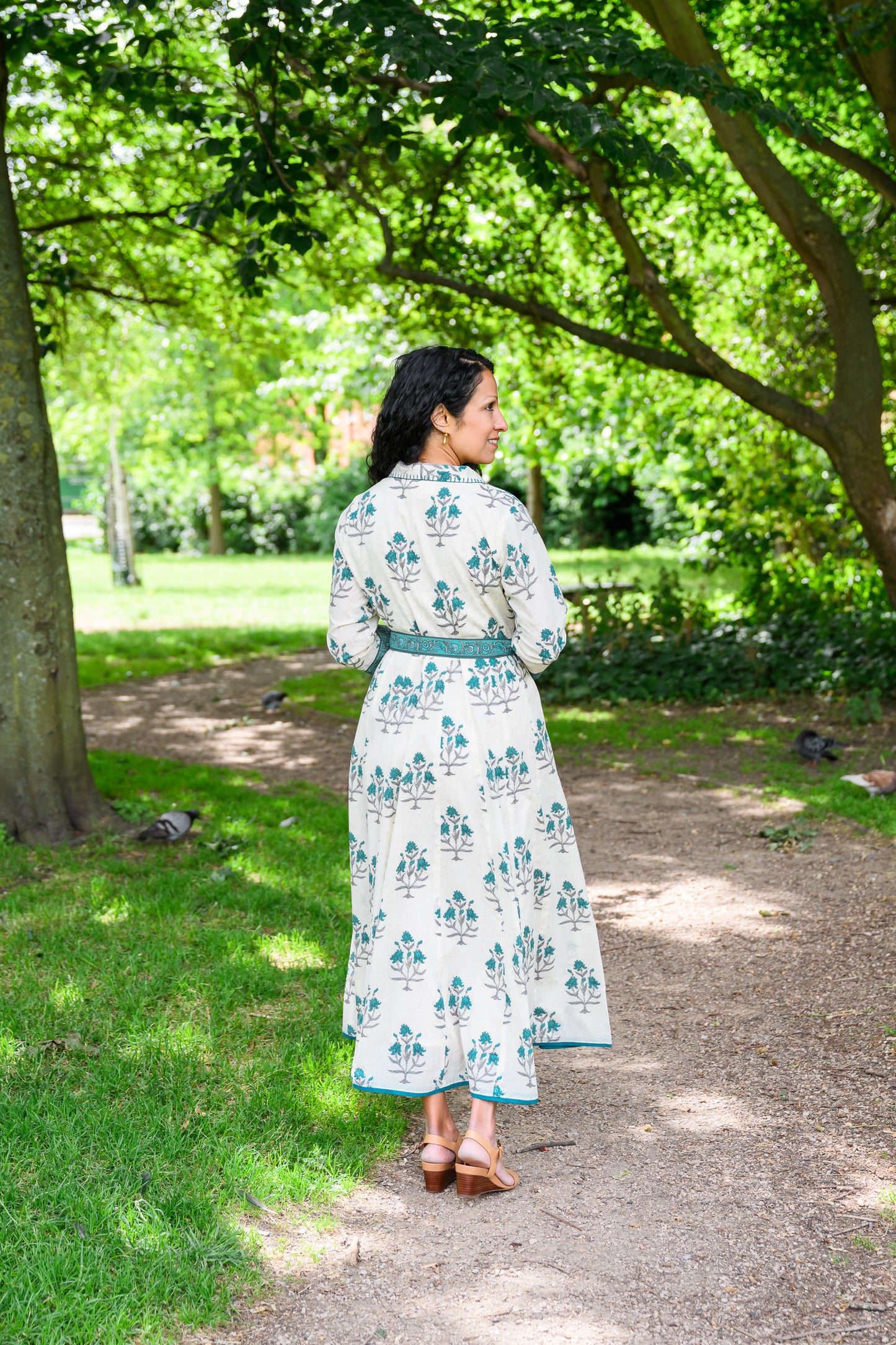 MAYA DRESS - IVORY & PEACOCK BLUE