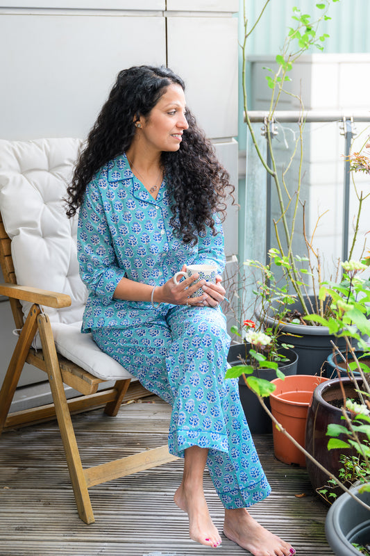 LONG PJ SET - BLUE FLORAL
