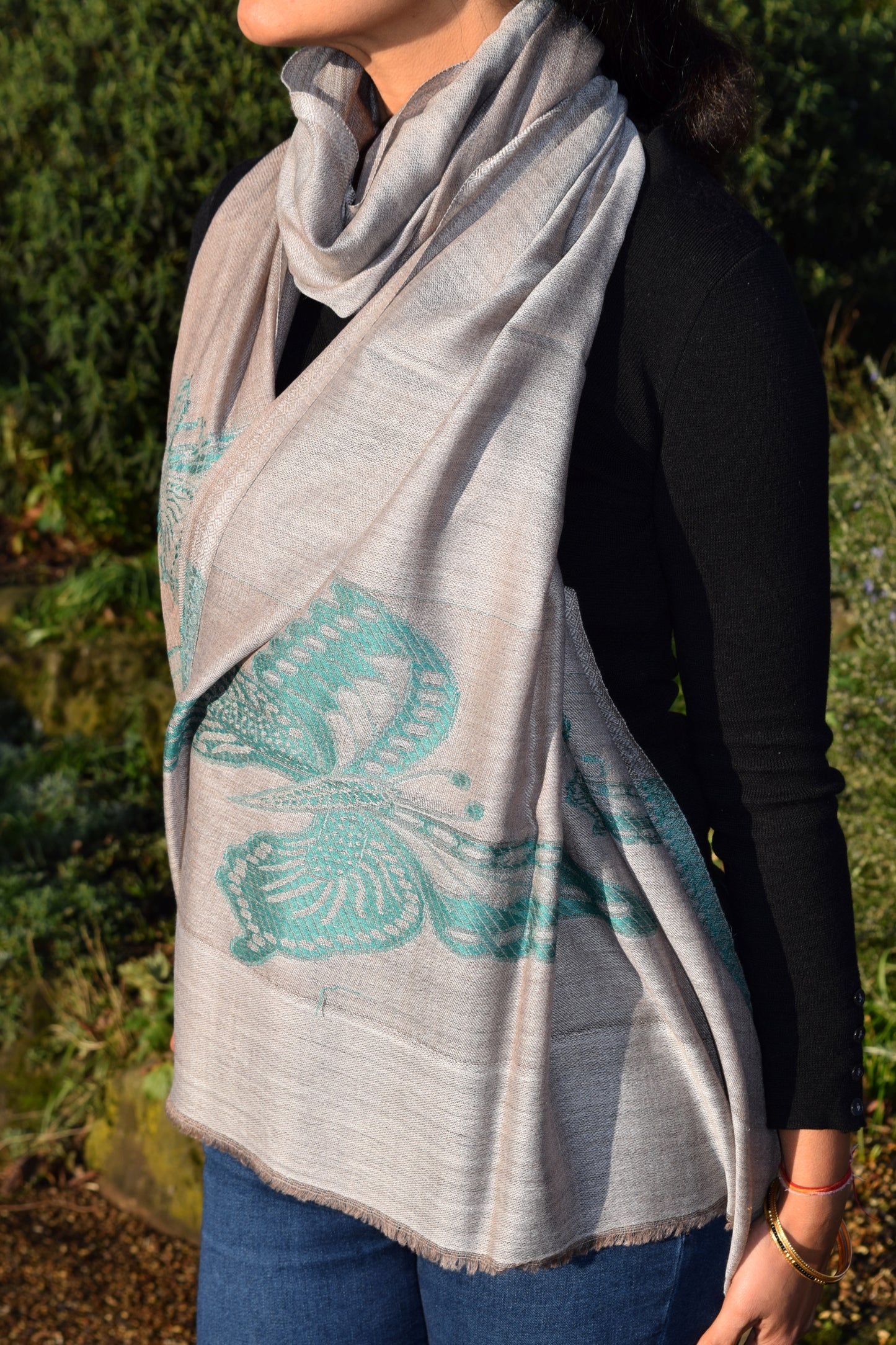 Hand Embroidered Butterfly Pashmina